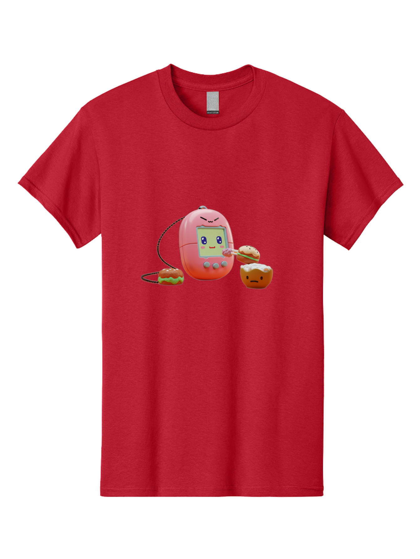 Tamagotchi-Feeding-Burgers Men'S Graphic Tee, 100% Cotton, Comfortable Casual Summer Wear, Machine Washable, Tamagotchi Digital Pet, Cartoon Character, Kawaii Culture, Handheld Game, Pastel Colors, Burger, Food, Digital Creature, Retro Gaming, Bab504 10