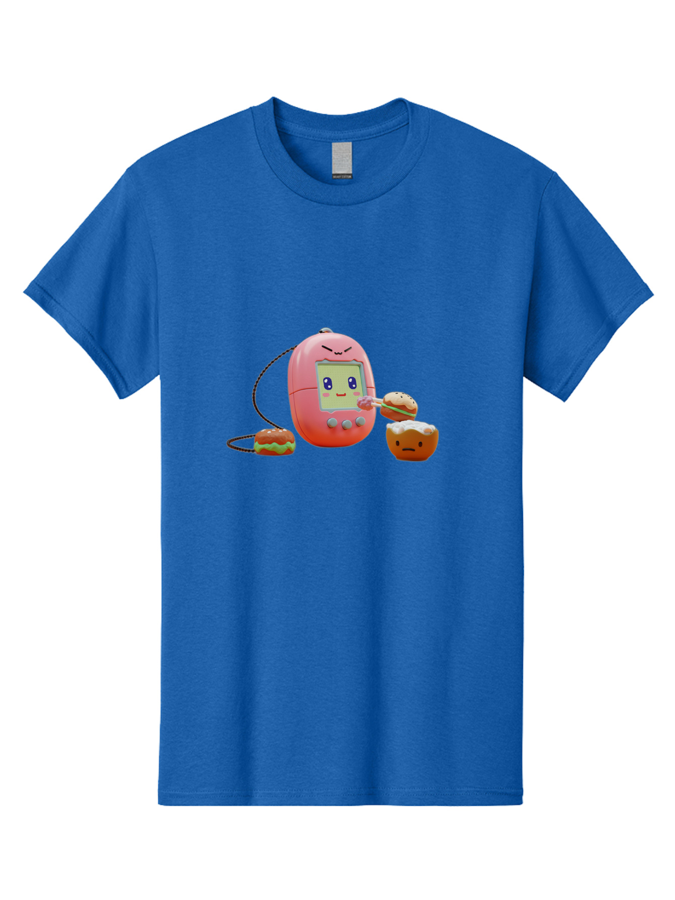 Tamagotchi-Feeding-Burgers Men'S Graphic Tee, 100% Cotton, Comfortable Casual Summer Wear, Machine Washable, Tamagotchi Digital Pet, Cartoon Character, Kawaii Culture, Handheld Game, Pastel Colors, Burger, Food, Digital Creature, Retro Gaming, Bab504 12