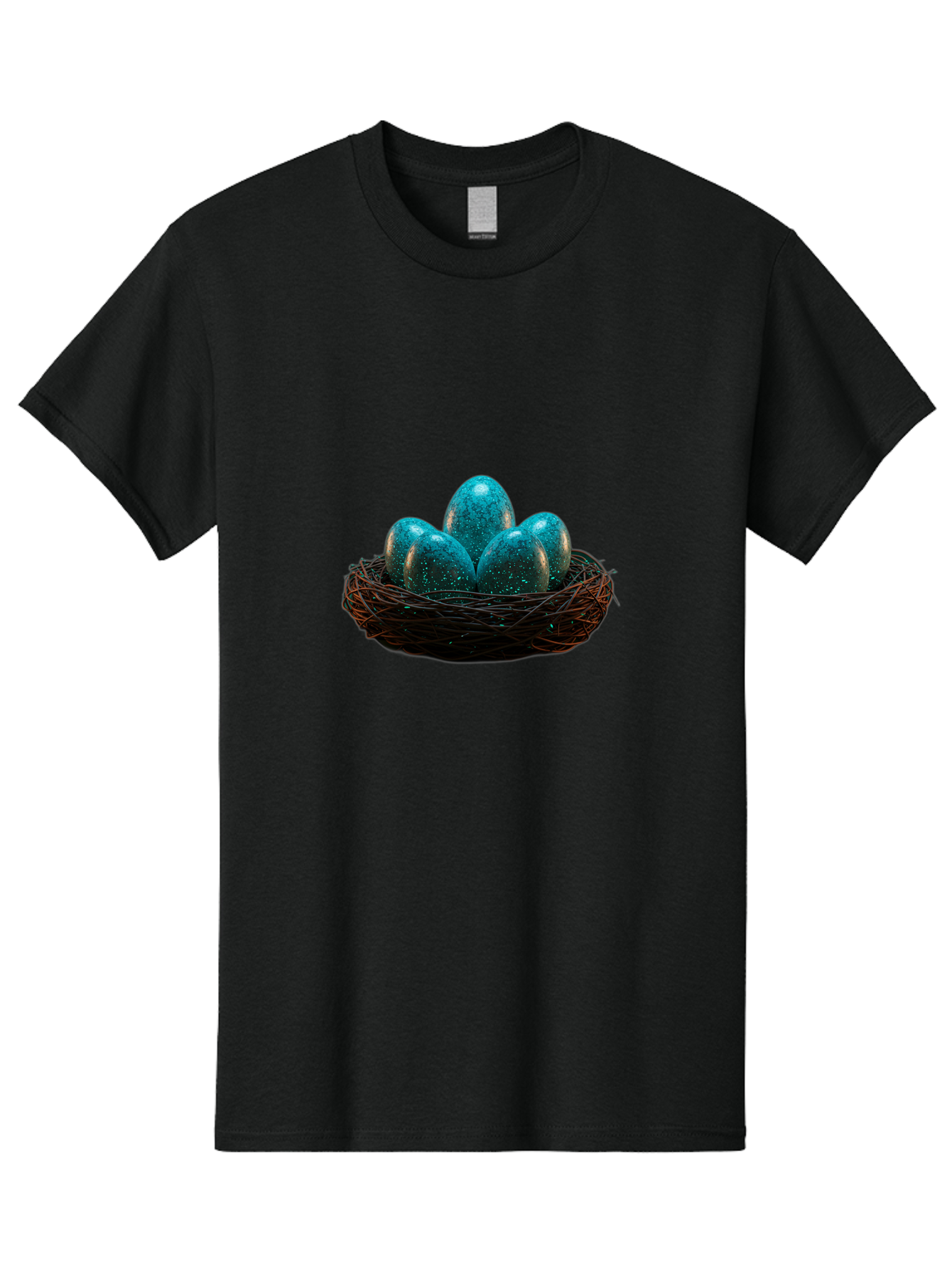 Three-Blue-Eggs-In-A-Nest Men'S Graphic Tee, 100% Cotton, Comfortable Casual Summer Wear, Machine Washable, Blue Eggs, Bird'S Nest, Twig Nest, Speckled Eggs, Shiny Eggs, Natural Elements, Earthy Tones, Symbolic Eggs, Decorative Nest Bab532 6