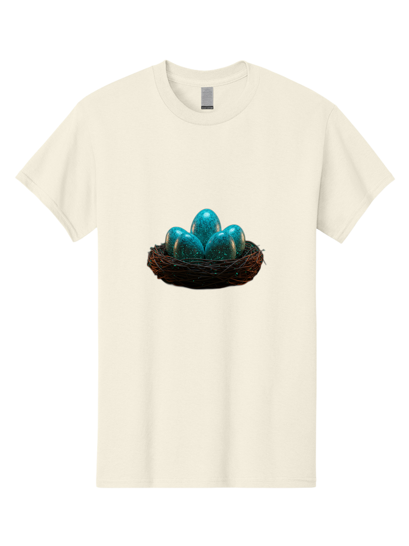 Three-Blue-Eggs-In-A-Nest Men'S Graphic Tee, 100% Cotton, Comfortable Casual Summer Wear, Machine Washable, Blue Eggs, Bird'S Nest, Twig Nest, Speckled Eggs, Shiny Eggs, Natural Elements, Earthy Tones, Symbolic Eggs, Decorative Nest Bab532 15