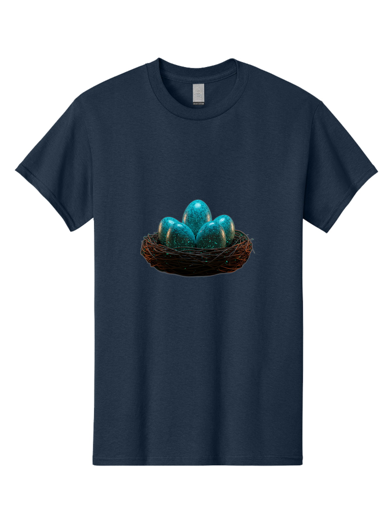 Three-Blue-Eggs-In-A-Nest Men'S Graphic Tee, 100% Cotton, Comfortable Casual Summer Wear, Machine Washable, Blue Eggs, Bird'S Nest, Twig Nest, Speckled Eggs, Shiny Eggs, Natural Elements, Earthy Tones, Symbolic Eggs, Decorative Nest Bab532 11