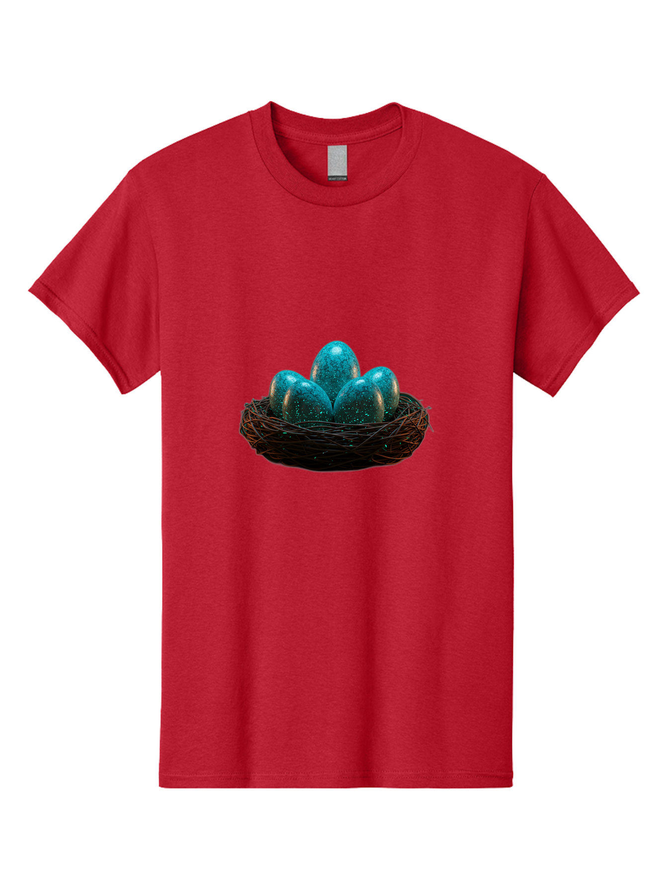 Three-Blue-Eggs-In-A-Nest Men'S Graphic Tee, 100% Cotton, Comfortable Casual Summer Wear, Machine Washable, Blue Eggs, Bird'S Nest, Twig Nest, Speckled Eggs, Shiny Eggs, Natural Elements, Earthy Tones, Symbolic Eggs, Decorative Nest Bab532 10