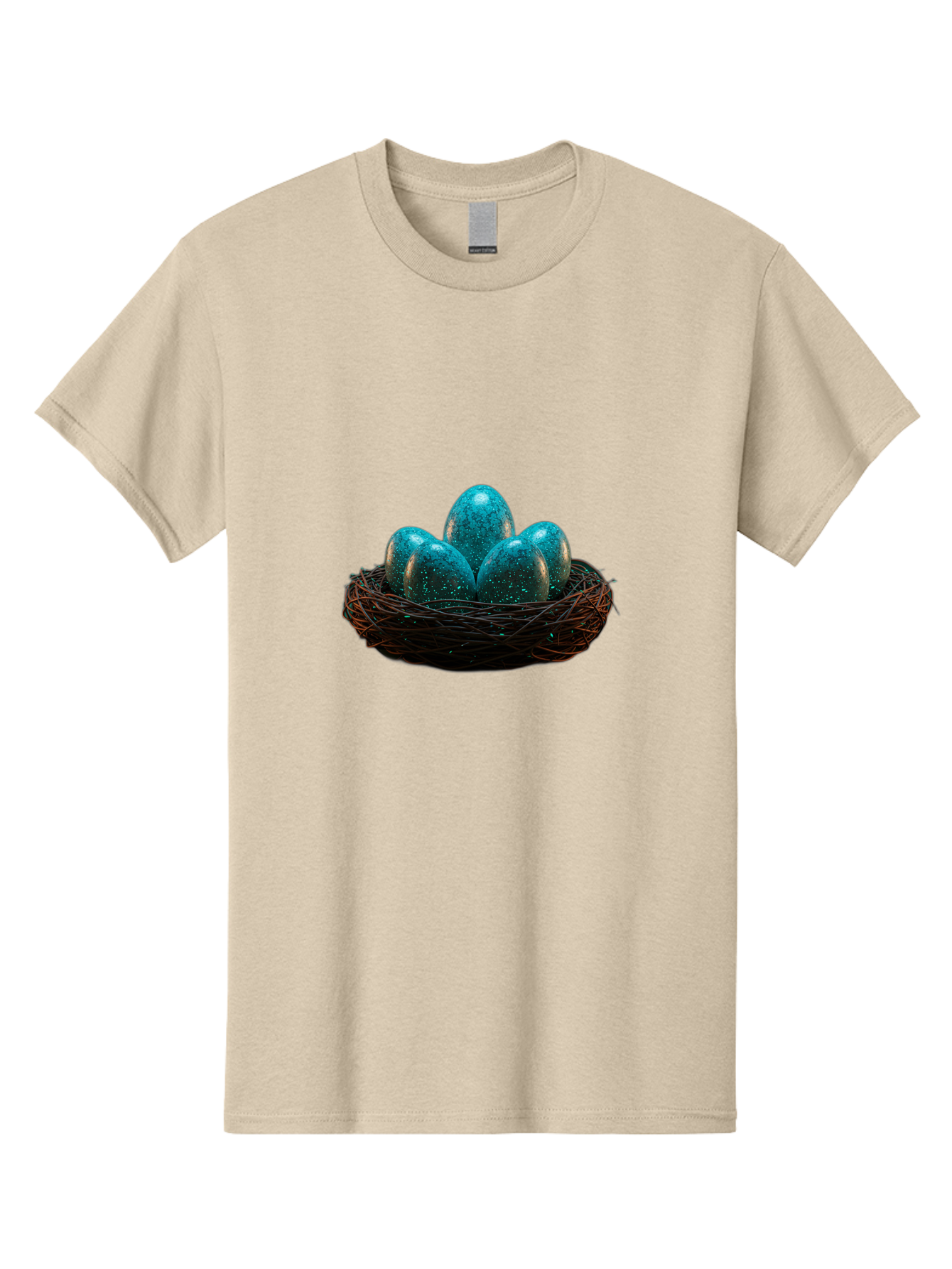 Three-Blue-Eggs-In-A-Nest Men'S Graphic Tee, 100% Cotton, Comfortable Casual Summer Wear, Machine Washable, Blue Eggs, Bird'S Nest, Twig Nest, Speckled Eggs, Shiny Eggs, Natural Elements, Earthy Tones, Symbolic Eggs, Decorative Nest Bab532 5