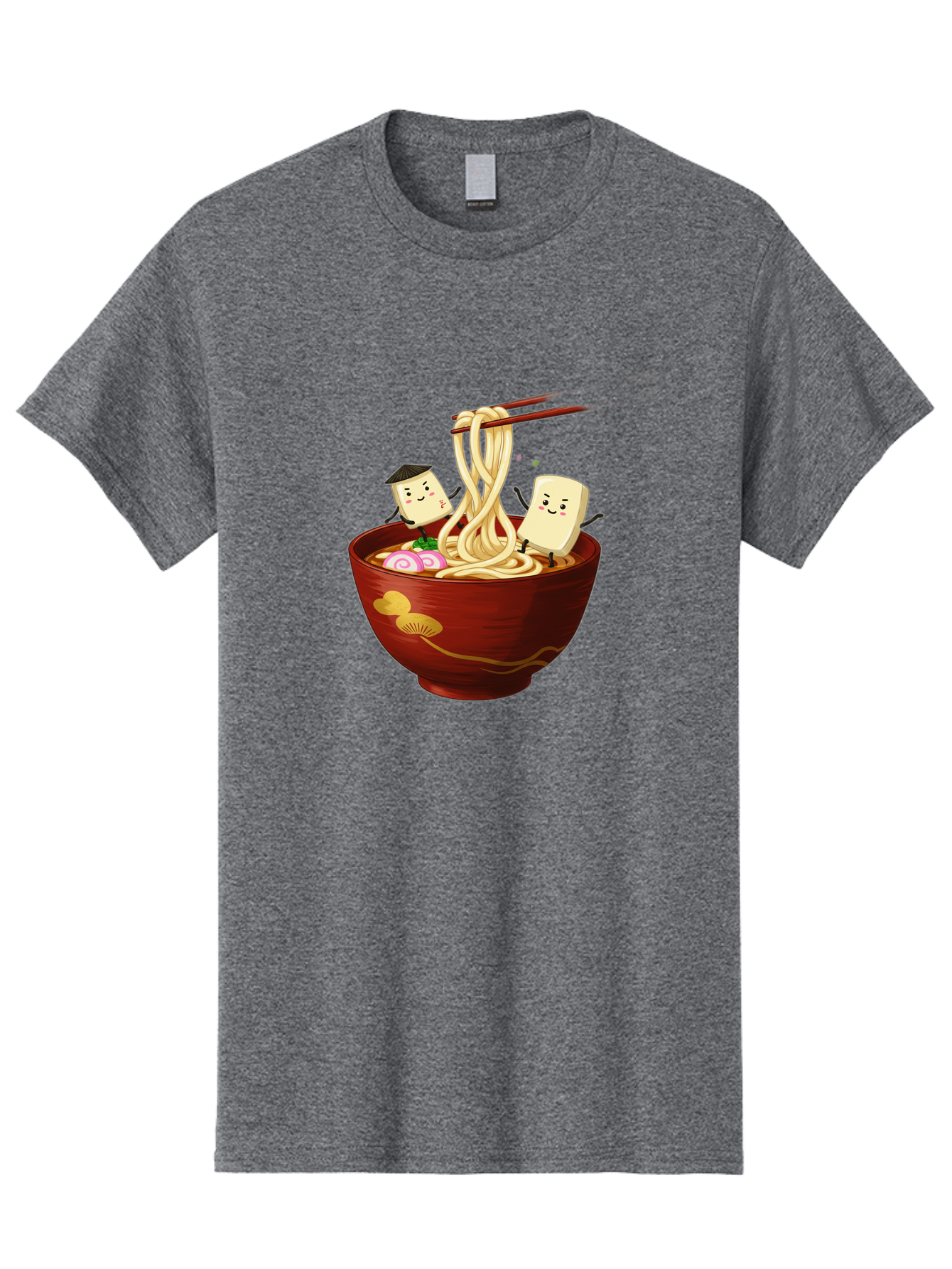 Tofu-And-Noodles Men'S Graphic Tee, 100% Cotton, Comfortable Casual Summer Wear, Machine Washable, Cartoon Tofu, Ramen Noodles, Chopsticks, Food Illustration, Japanese Cuisine, Animated Characters, Funny Scene, Noodle Bowl, Cartoon Food, Bab539 10