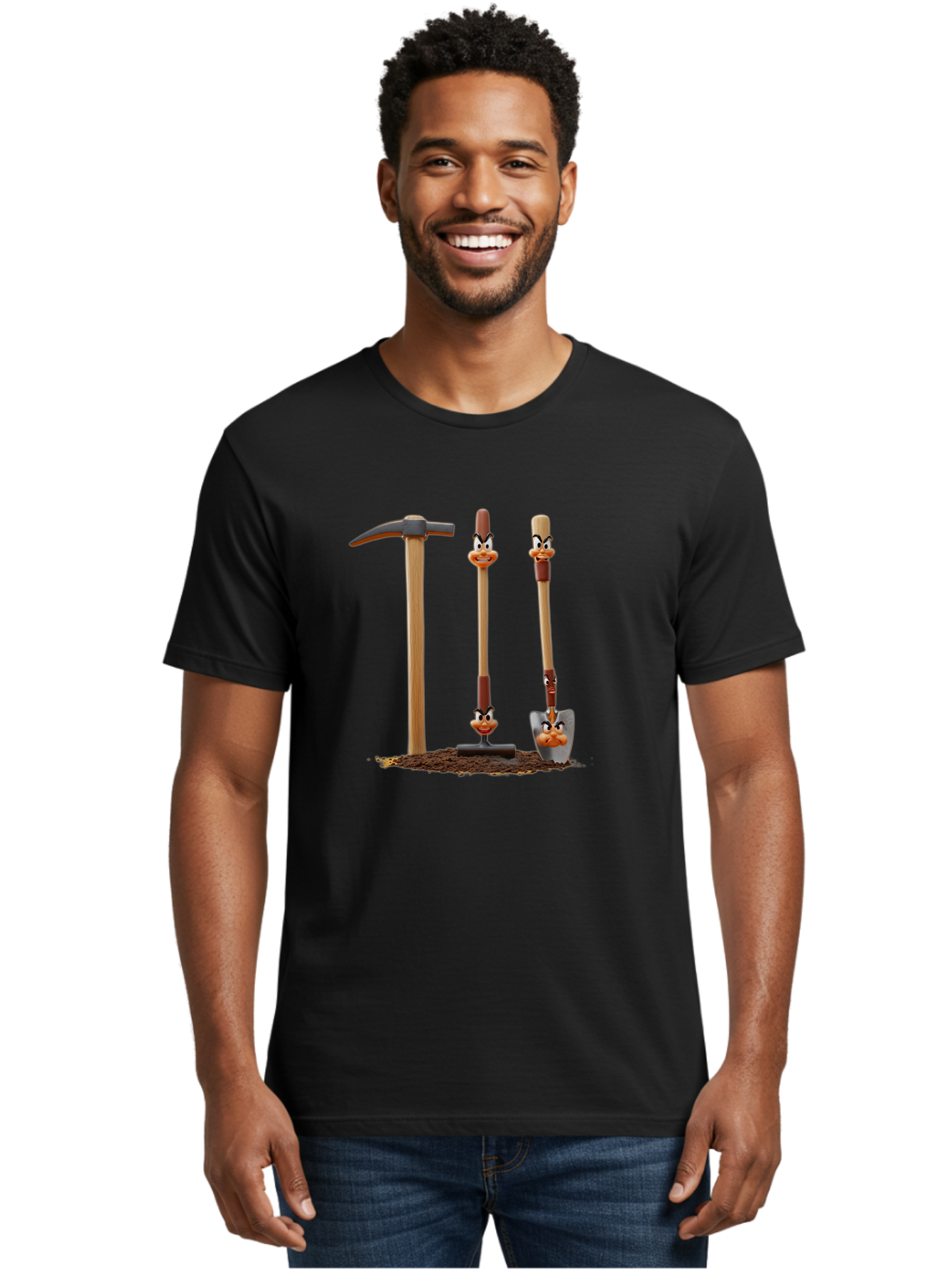 Tools-With-Duck-Faces Men'S Graphic Tee, 100% Cotton, Comfortable Casual Summer Wear, Machine Washable, Wooden Handled Tools, Hammer, Spade, Pickaxe, Cartoon Duck Faces, Gardening Equipment, Humorous Illustration, Quirky Design, Funny Tools, Bab540 30