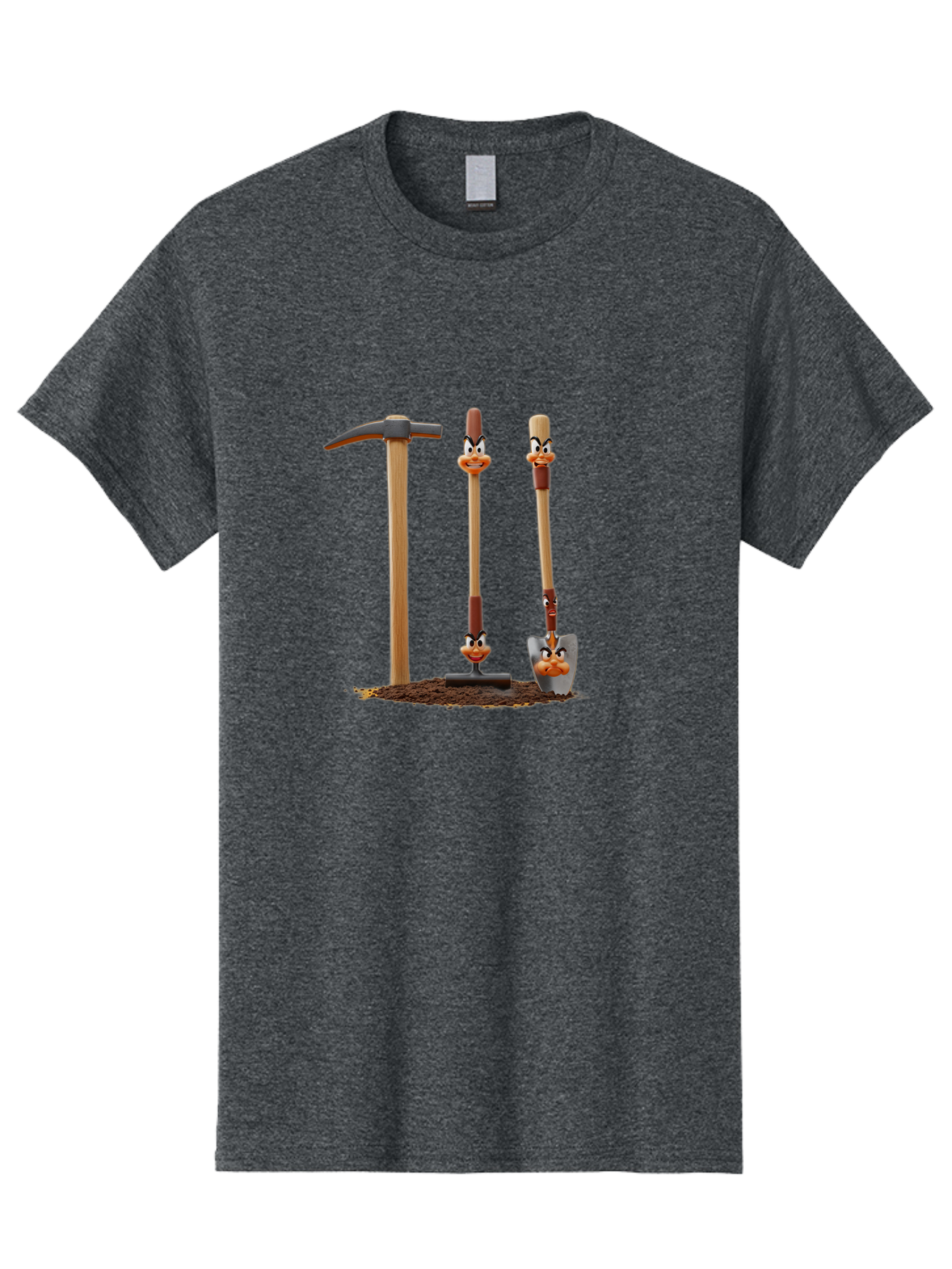 Tools-With-Duck-Faces Men'S Graphic Tee, 100% Cotton, Comfortable Casual Summer Wear, Machine Washable, Wooden Handled Tools, Hammer, Spade, Pickaxe, Cartoon Duck Faces, Gardening Equipment, Humorous Illustration, Quirky Design, Funny Tools, Bab540 7