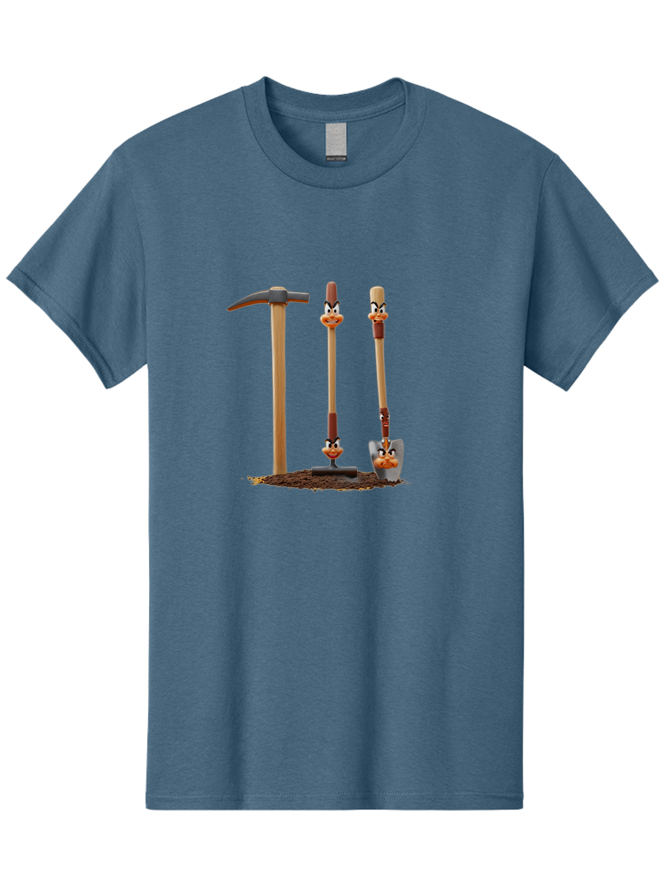 Tools-With-Duck-Faces Men'S Graphic Tee, 100% Cotton, Comfortable Casual Summer Wear, Machine Washable, Wooden Handled Tools, Hammer, Spade, Pickaxe, Cartoon Duck Faces, Gardening Equipment, Humorous Illustration, Quirky Design, Funny Tools, Bab540 8