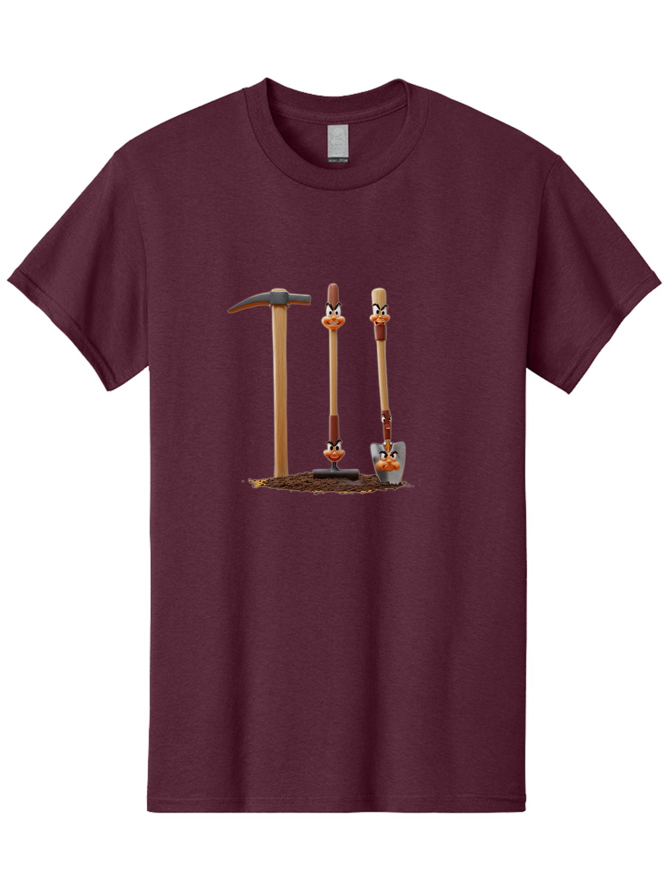 Tools-With-Duck-Faces Men'S Graphic Tee, 100% Cotton, Comfortable Casual Summer Wear, Machine Washable, Wooden Handled Tools, Hammer, Spade, Pickaxe, Cartoon Duck Faces, Gardening Equipment, Humorous Illustration, Quirky Design, Funny Tools, Bab540 11