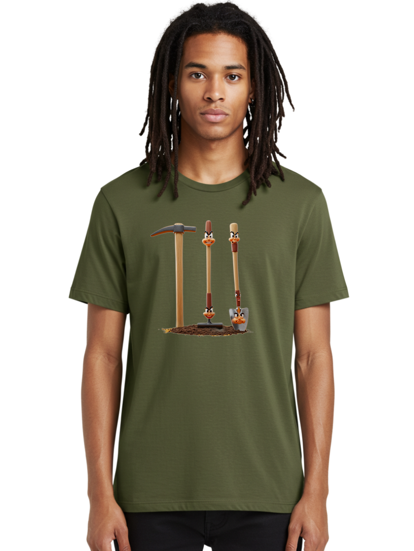Tools-With-Duck-Faces Men'S Graphic Tee, 100% Cotton, Comfortable Casual Summer Wear, Machine Washable, Wooden Handled Tools, Hammer, Spade, Pickaxe, Cartoon Duck Faces, Gardening Equipment, Humorous Illustration, Quirky Design, Funny Tools, Bab540 20