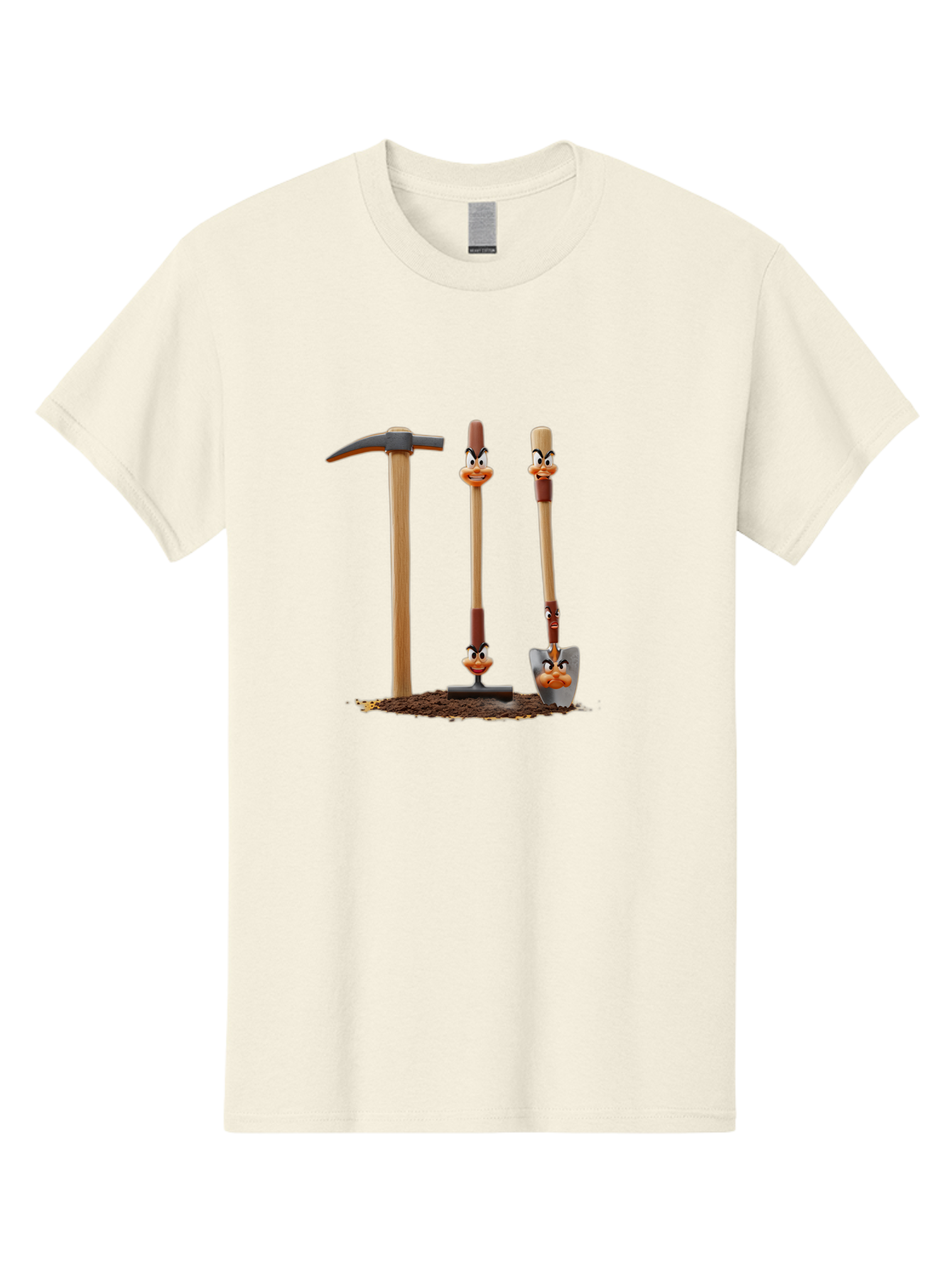 Tools-With-Duck-Faces Men'S Graphic Tee, 100% Cotton, Comfortable Casual Summer Wear, Machine Washable, Wooden Handled Tools, Hammer, Spade, Pickaxe, Cartoon Duck Faces, Gardening Equipment, Humorous Illustration, Quirky Design, Funny Tools, Bab540 9