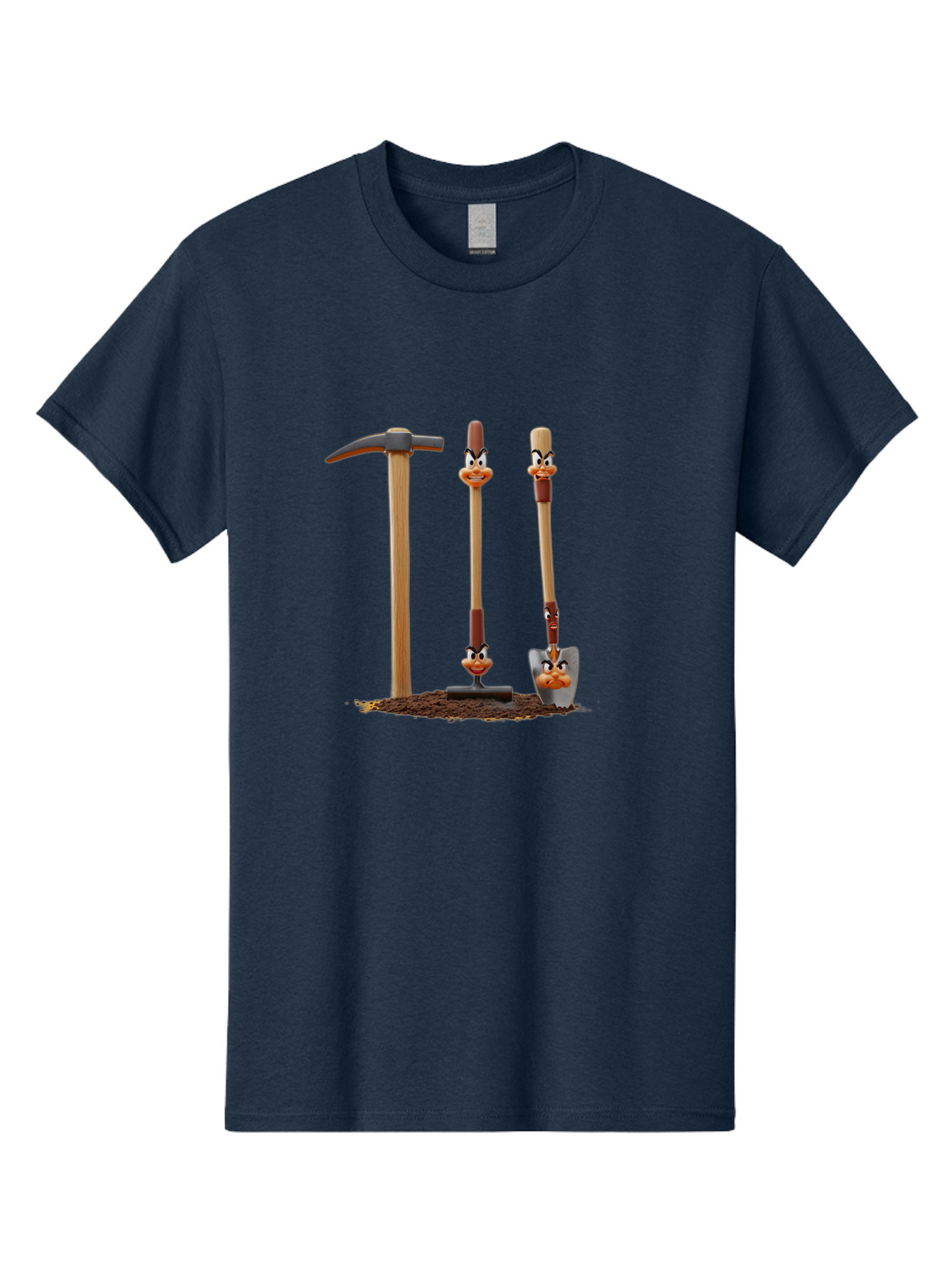 Tools-With-Duck-Faces Men'S Graphic Tee, 100% Cotton, Comfortable Casual Summer Wear, Machine Washable, Wooden Handled Tools, Hammer, Spade, Pickaxe, Cartoon Duck Faces, Gardening Equipment, Humorous Illustration, Quirky Design, Funny Tools, Bab540 13