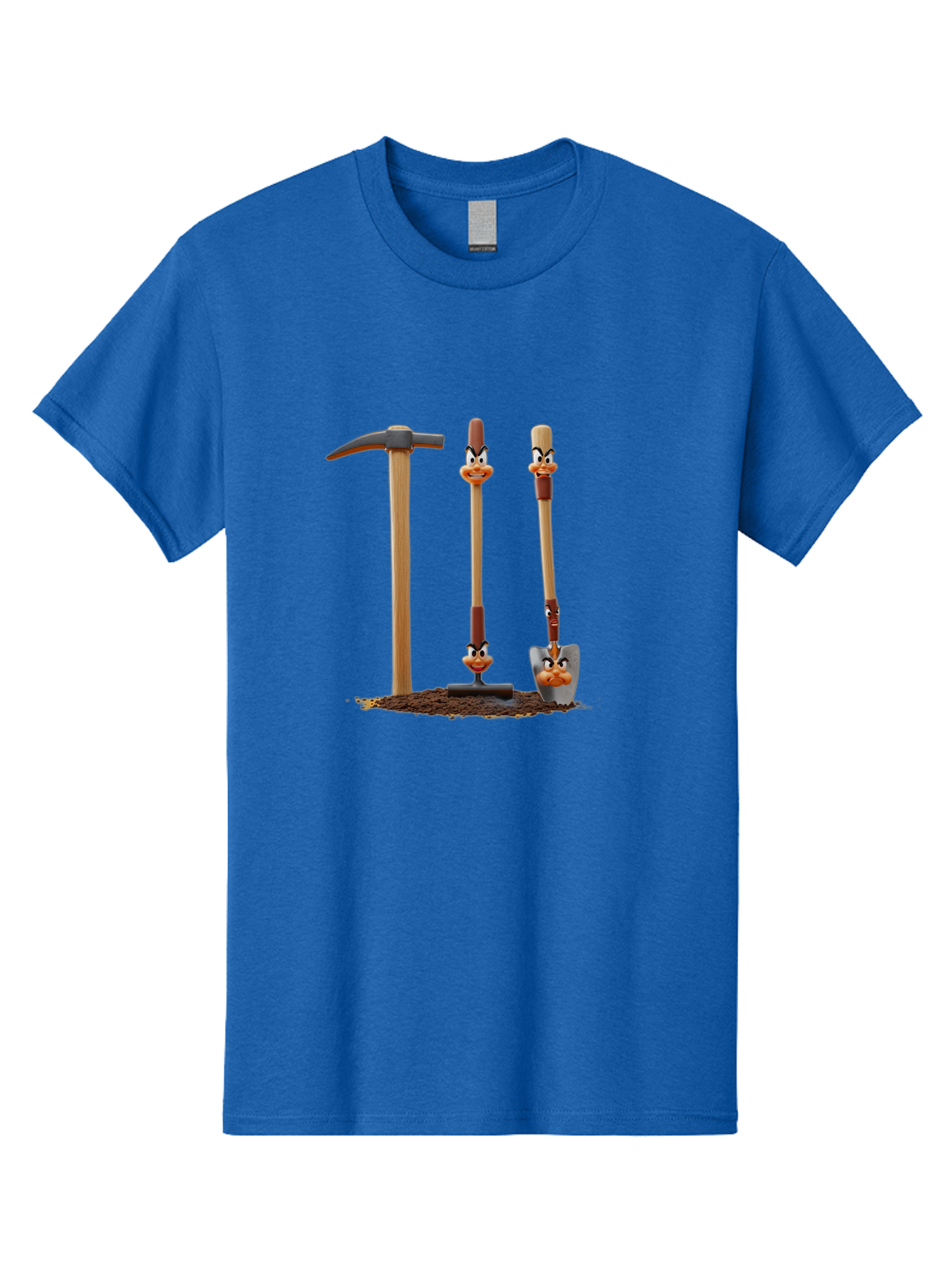 Tools-With-Duck-Faces Men'S Graphic Tee, 100% Cotton, Comfortable Casual Summer Wear, Machine Washable, Wooden Handled Tools, Hammer, Spade, Pickaxe, Cartoon Duck Faces, Gardening Equipment, Humorous Illustration, Quirky Design, Funny Tools, Bab540 4