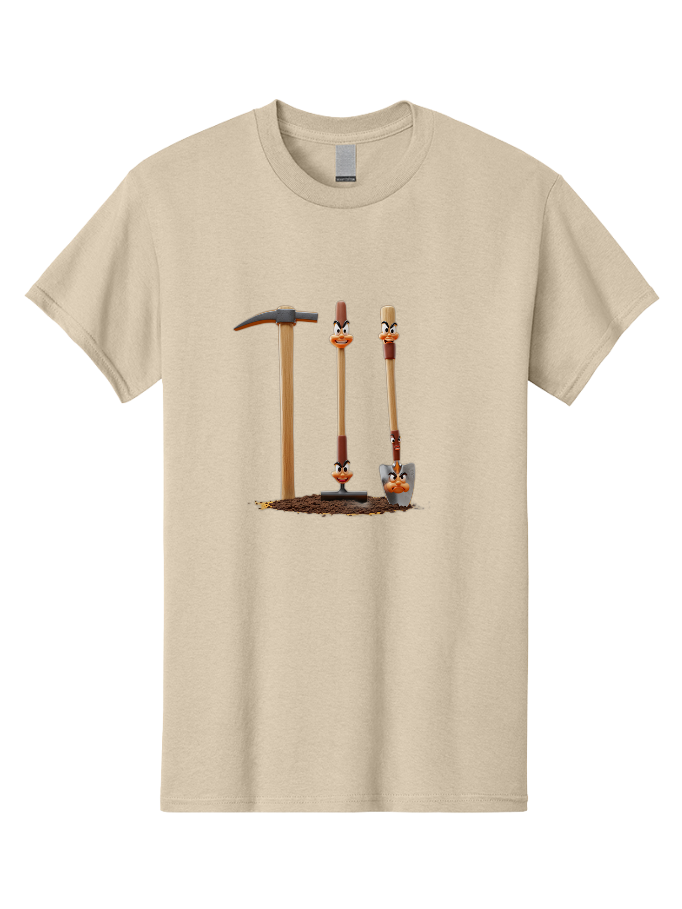 Tools-With-Duck-Faces Men'S Graphic Tee, 100% Cotton, Comfortable Casual Summer Wear, Machine Washable, Wooden Handled Tools, Hammer, Spade, Pickaxe, Cartoon Duck Faces, Gardening Equipment, Humorous Illustration, Quirky Design, Funny Tools, Bab540 2