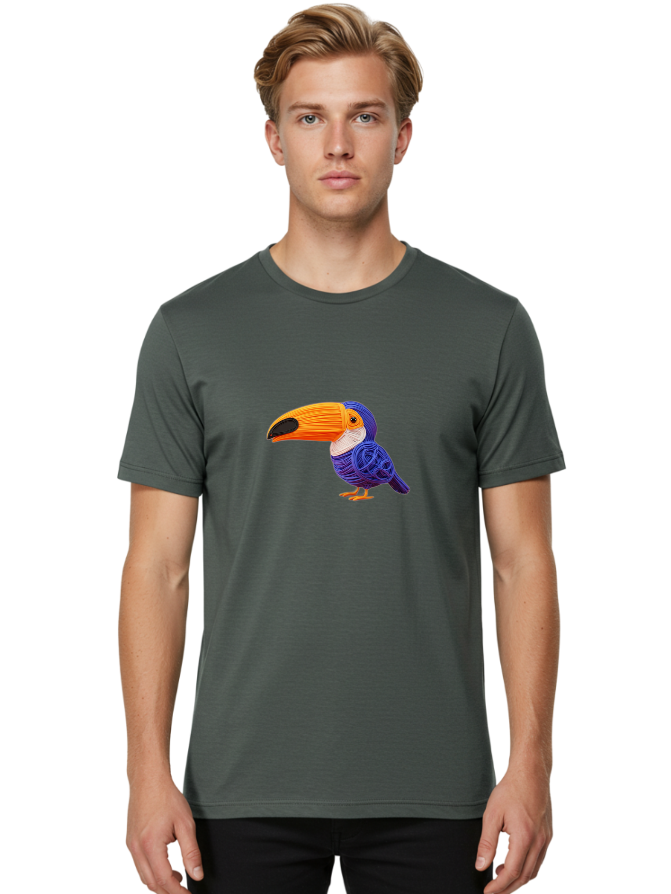 Toucan Men'S Graphic Tee, 100% Cotton, Comfortable Casual Summer Wear, Machine Washable, Toucan Bird, Colorful Illustration, Vibrant Plumage, Large Beak, Tropical Bird, Orange Beak, Blue Feathers, Yellow Feet, Digital Art, Creative Design Bab541 17