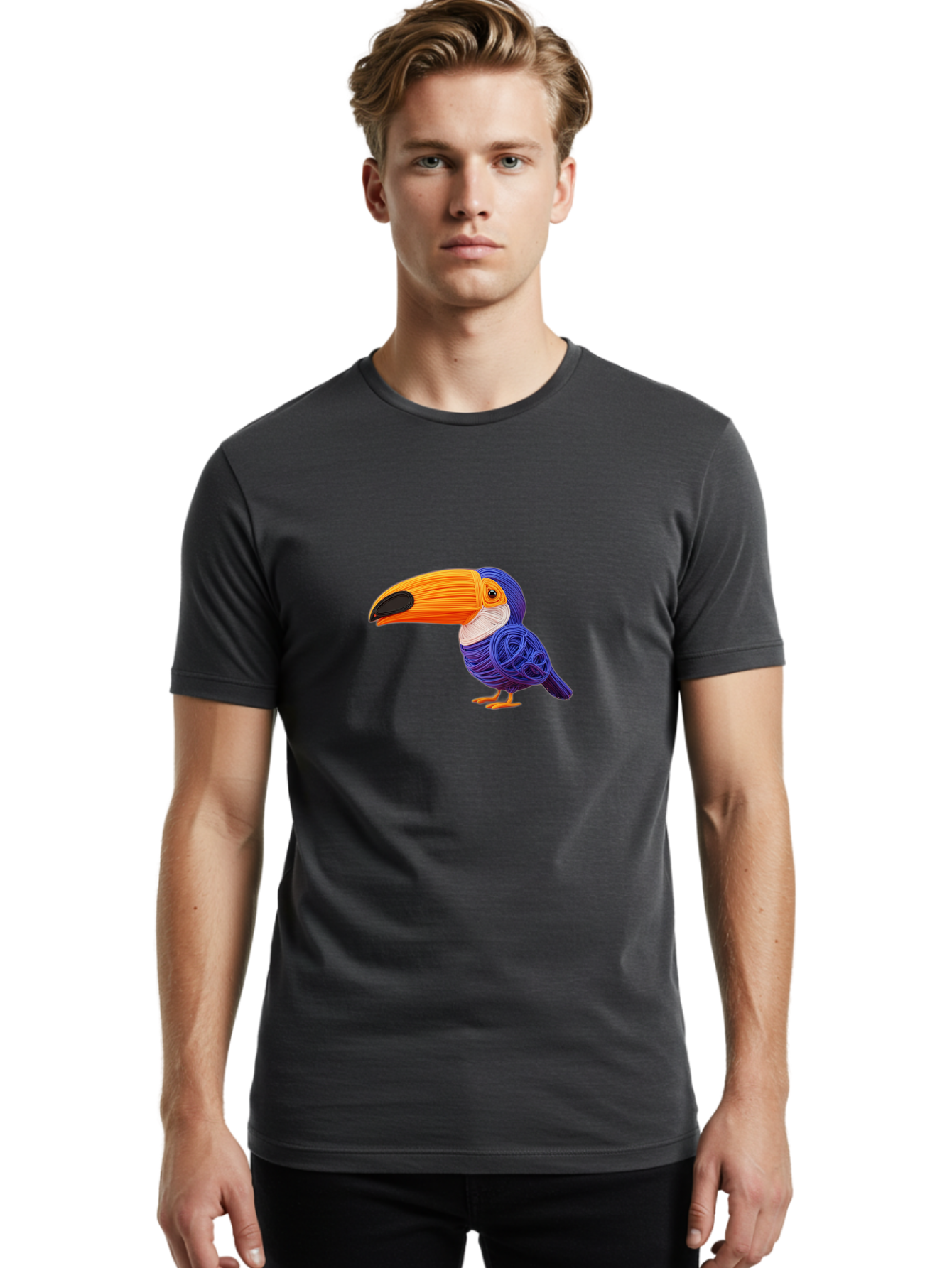 Toucan Men'S Graphic Tee, 100% Cotton, Comfortable Casual Summer Wear, Machine Washable, Toucan Bird, Colorful Illustration, Vibrant Plumage, Large Beak, Tropical Bird, Orange Beak, Blue Feathers, Yellow Feet, Digital Art, Creative Design Bab541 22