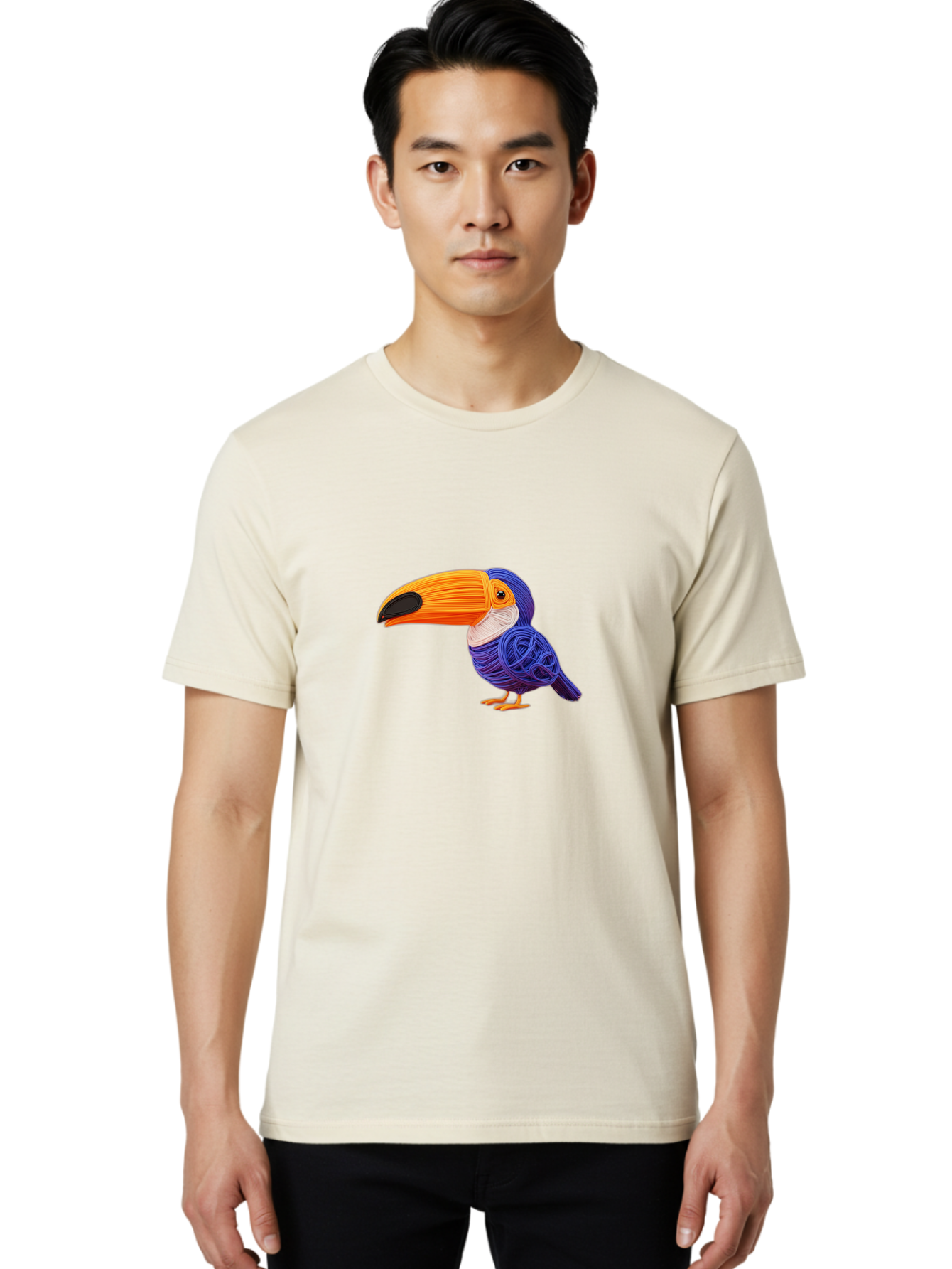 Toucan Men'S Graphic Tee, 100% Cotton, Comfortable Casual Summer Wear, Machine Washable, Toucan Bird, Colorful Illustration, Vibrant Plumage, Large Beak, Tropical Bird, Orange Beak, Blue Feathers, Yellow Feet, Digital Art, Creative Design Bab541 21