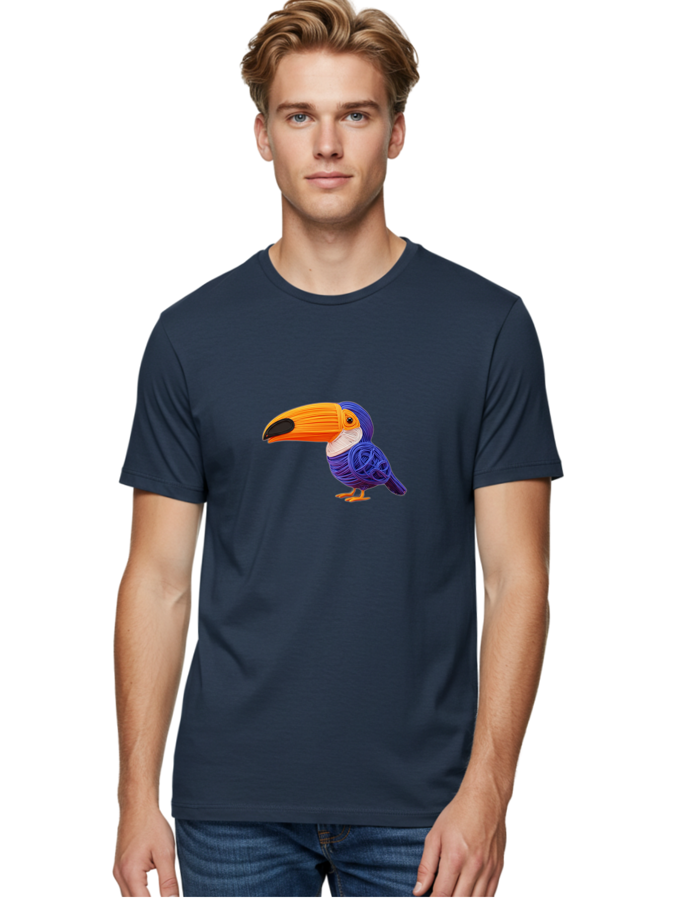 Toucan Men'S Graphic Tee, 100% Cotton, Comfortable Casual Summer Wear, Machine Washable, Toucan Bird, Colorful Illustration, Vibrant Plumage, Large Beak, Tropical Bird, Orange Beak, Blue Feathers, Yellow Feet, Digital Art, Creative Design Bab541 16