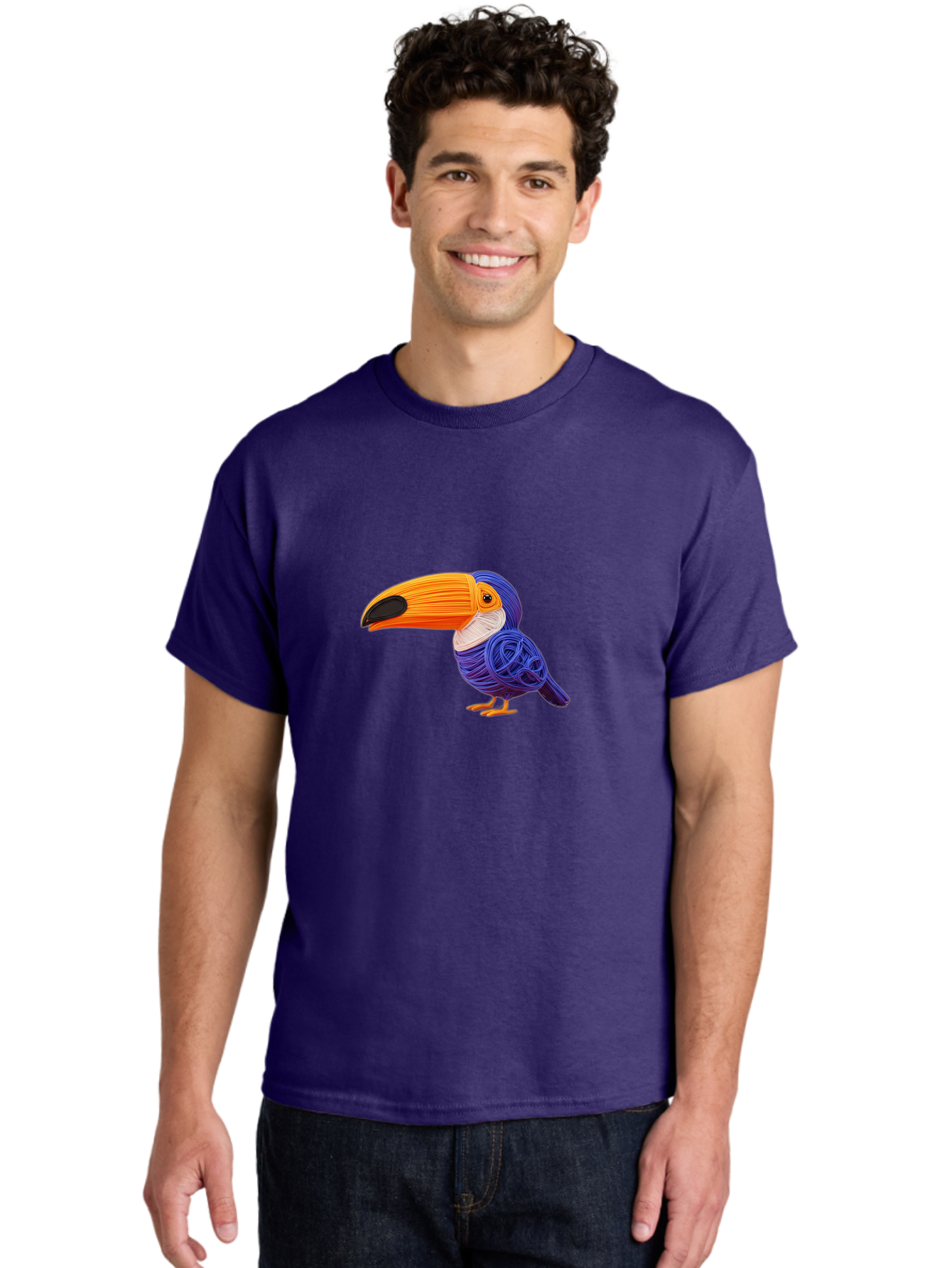 Toucan Men'S Graphic Tee, 100% Cotton, Comfortable Casual Summer Wear, Machine Washable, Toucan Bird, Colorful Illustration, Vibrant Plumage, Large Beak, Tropical Bird, Orange Beak, Blue Feathers, Yellow Feet, Digital Art, Creative Design Bab541 23