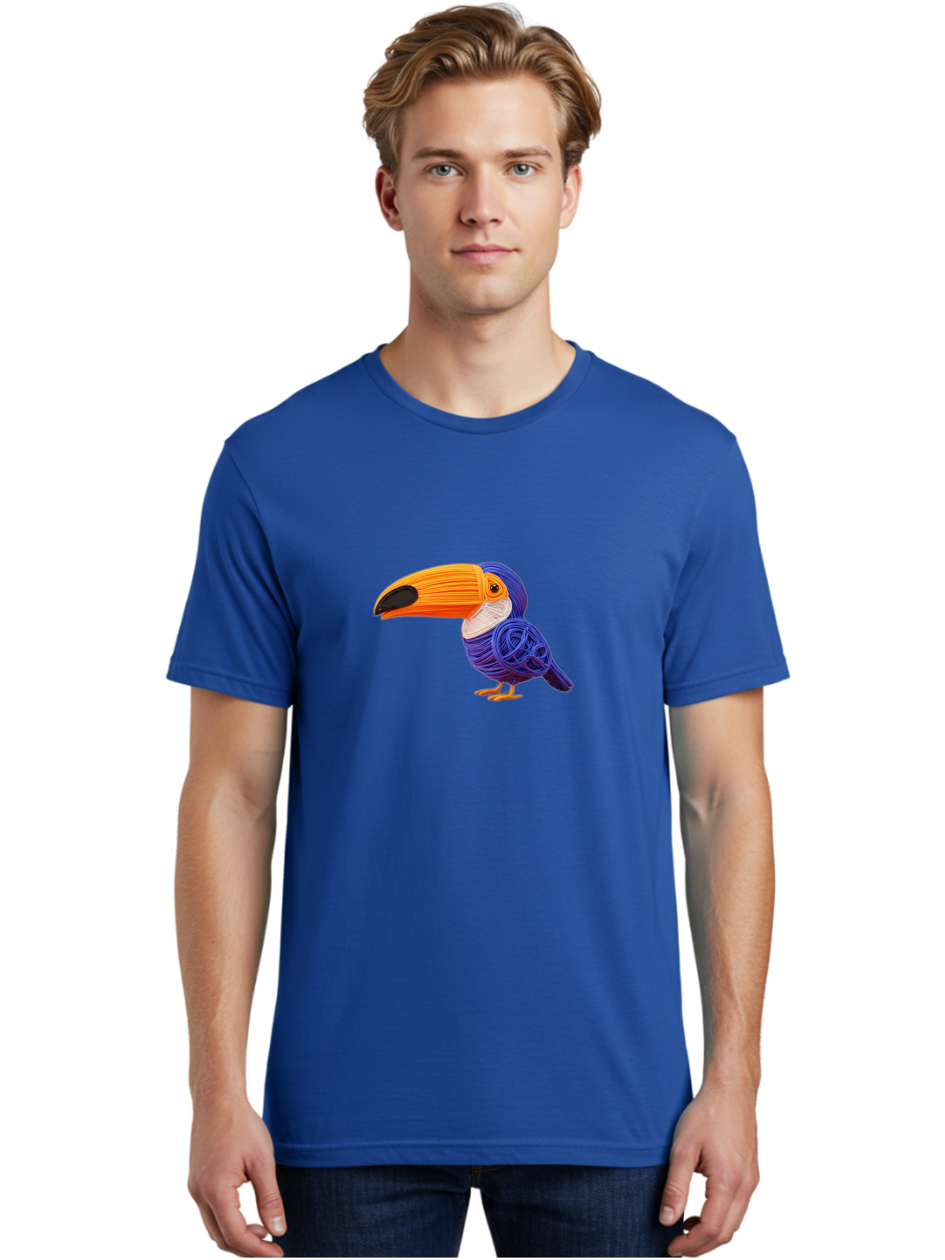 Toucan Men'S Graphic Tee, 100% Cotton, Comfortable Casual Summer Wear, Machine Washable, Toucan Bird, Colorful Illustration, Vibrant Plumage, Large Beak, Tropical Bird, Orange Beak, Blue Feathers, Yellow Feet, Digital Art, Creative Design Bab541 20