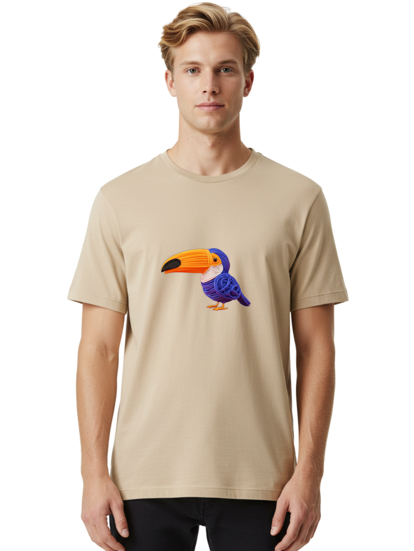 Toucan Men'S Graphic Tee, 100% Cotton, Comfortable Casual Summer Wear, Machine Washable, Toucan Bird, Colorful Illustration, Vibrant Plumage, Large Beak, Tropical Bird, Orange Beak, Blue Feathers, Yellow Feet, Digital Art, Creative Design Bab541 30