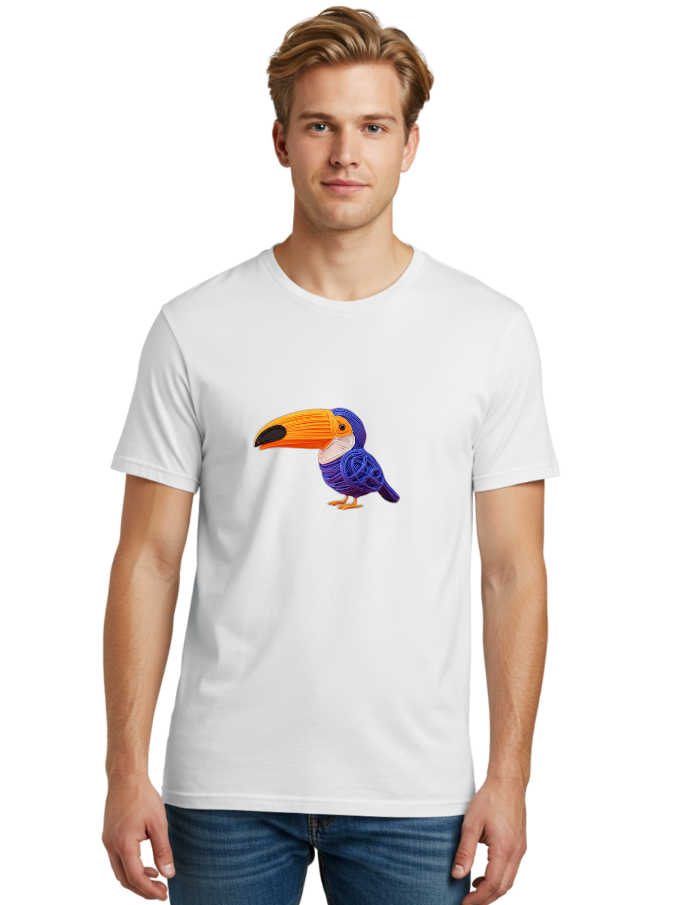 Toucan Men'S Graphic Tee, 100% Cotton, Comfortable Casual Summer Wear, Machine Washable, Toucan Bird, Colorful Illustration, Vibrant Plumage, Large Beak, Tropical Bird, Orange Beak, Blue Feathers, Yellow Feet, Digital Art, Creative Design Bab541 27