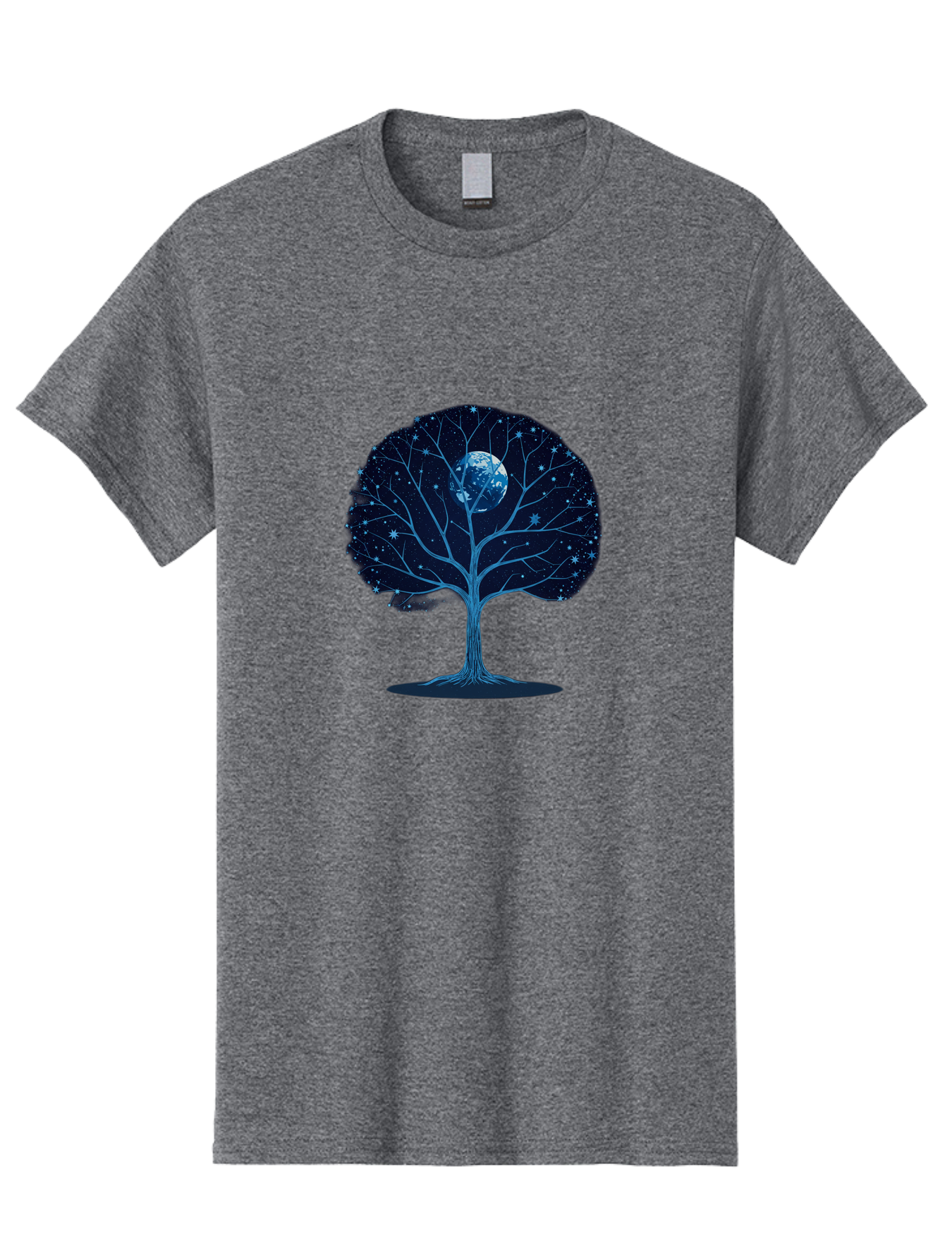 Tree-With-Moon Men'S Graphic Tee, 100% Cotton, Comfortable Casual Summer Wear, Machine Washable, Tree With Bare Branches, Full Moon In The Canopy, Night Sky, Starry Background, Spiritual Symbolism, Mystic Atmosphere, Celestial Body, Bab551 7