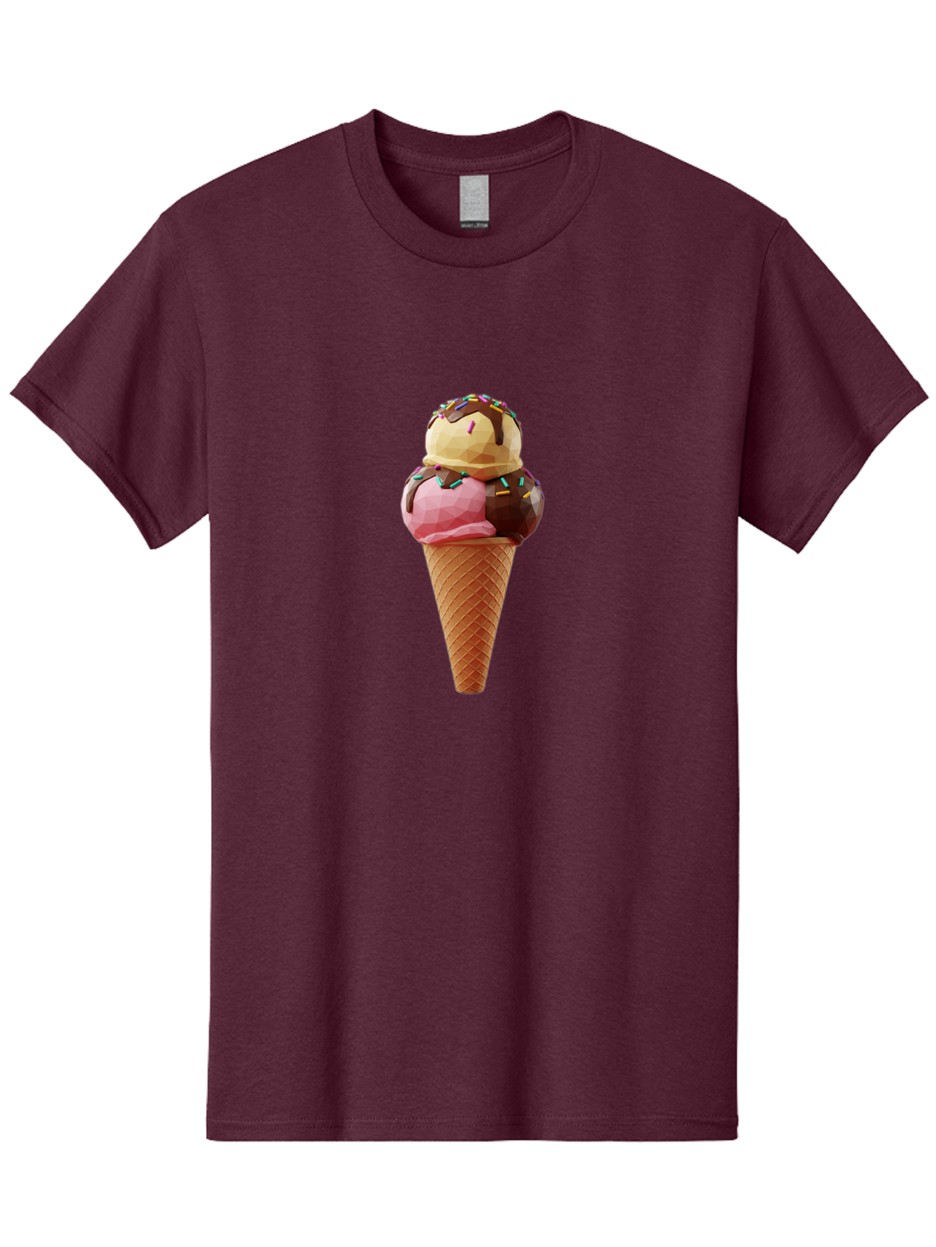 Triple-Scoop-Ice-Cream-1 Men'S Graphic Tee, 100% Cotton, Comfortable Casual Summer Wear, Machine Washable, Tri-Colored Ice Cream Cone, Sweet Treats, Colorful Dessert, Waffle Cone, Chocolate Sauce, Sprinkles, Pink Ice Cream, Brown Ice Cream, Bab554 12