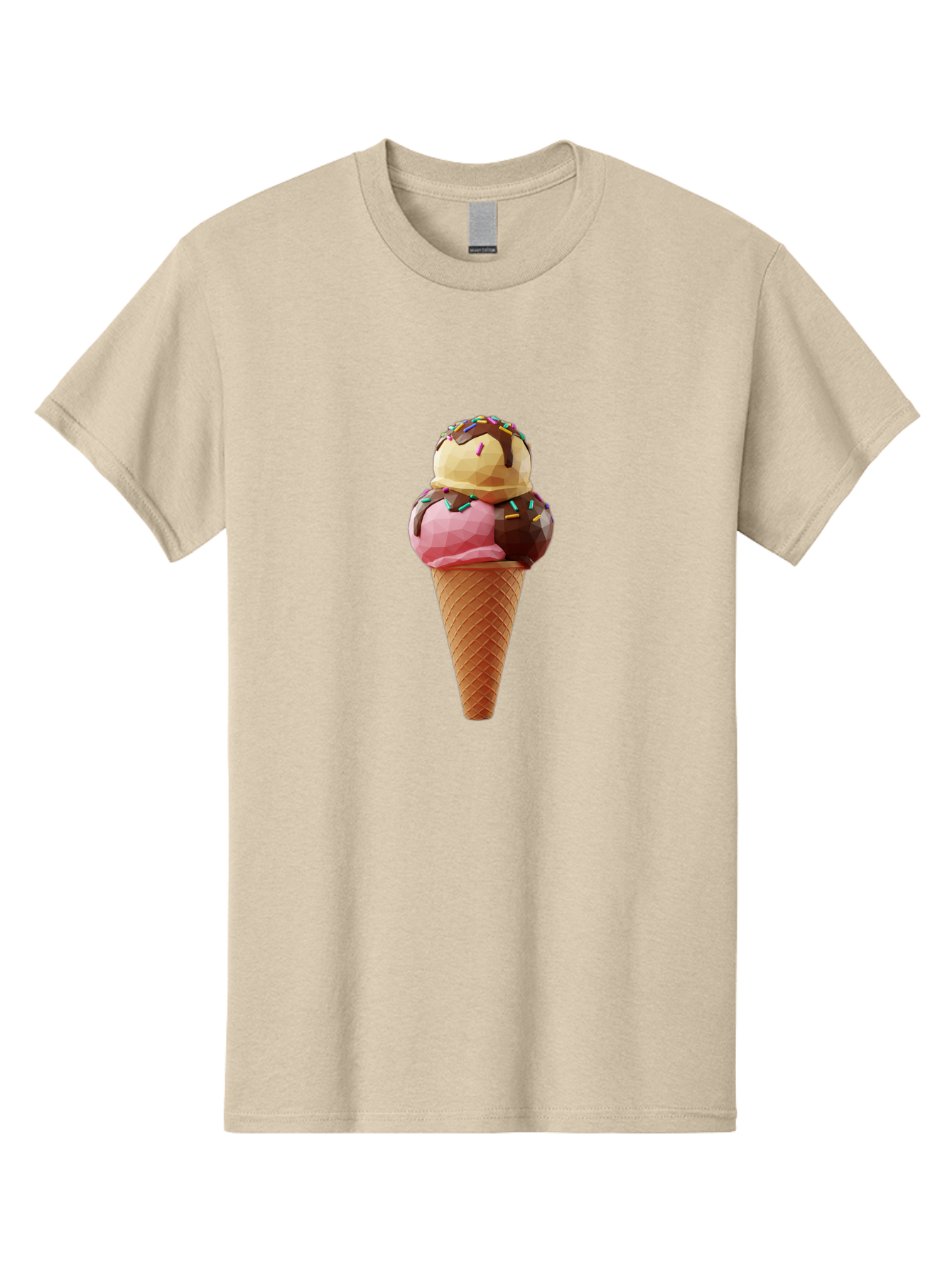 Triple-Scoop-Ice-Cream-1 Men'S Graphic Tee, 100% Cotton, Comfortable Casual Summer Wear, Machine Washable, Tri-Colored Ice Cream Cone, Sweet Treats, Colorful Dessert, Waffle Cone, Chocolate Sauce, Sprinkles, Pink Ice Cream, Brown Ice Cream, Bab554 5