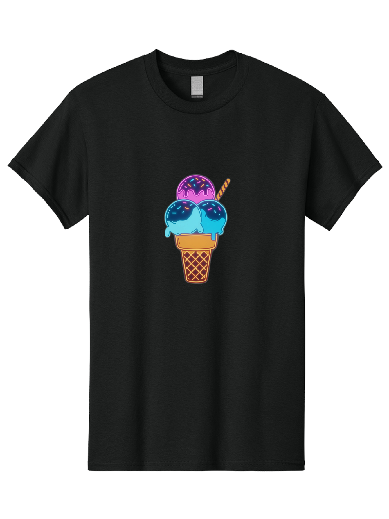 Triple-Scoop-Ice-Cream Men'S Graphic Tee, 100% Cotton, Comfortable Casual Summer Wear, Machine Washable, Ice Cream Cone, Three Scoops, Colorful Treats, Sweet Dessert, Sprinkles, Waffle Cone, Summer Fun, Creamy Texture, Vibrant Colors, Bab557 10
