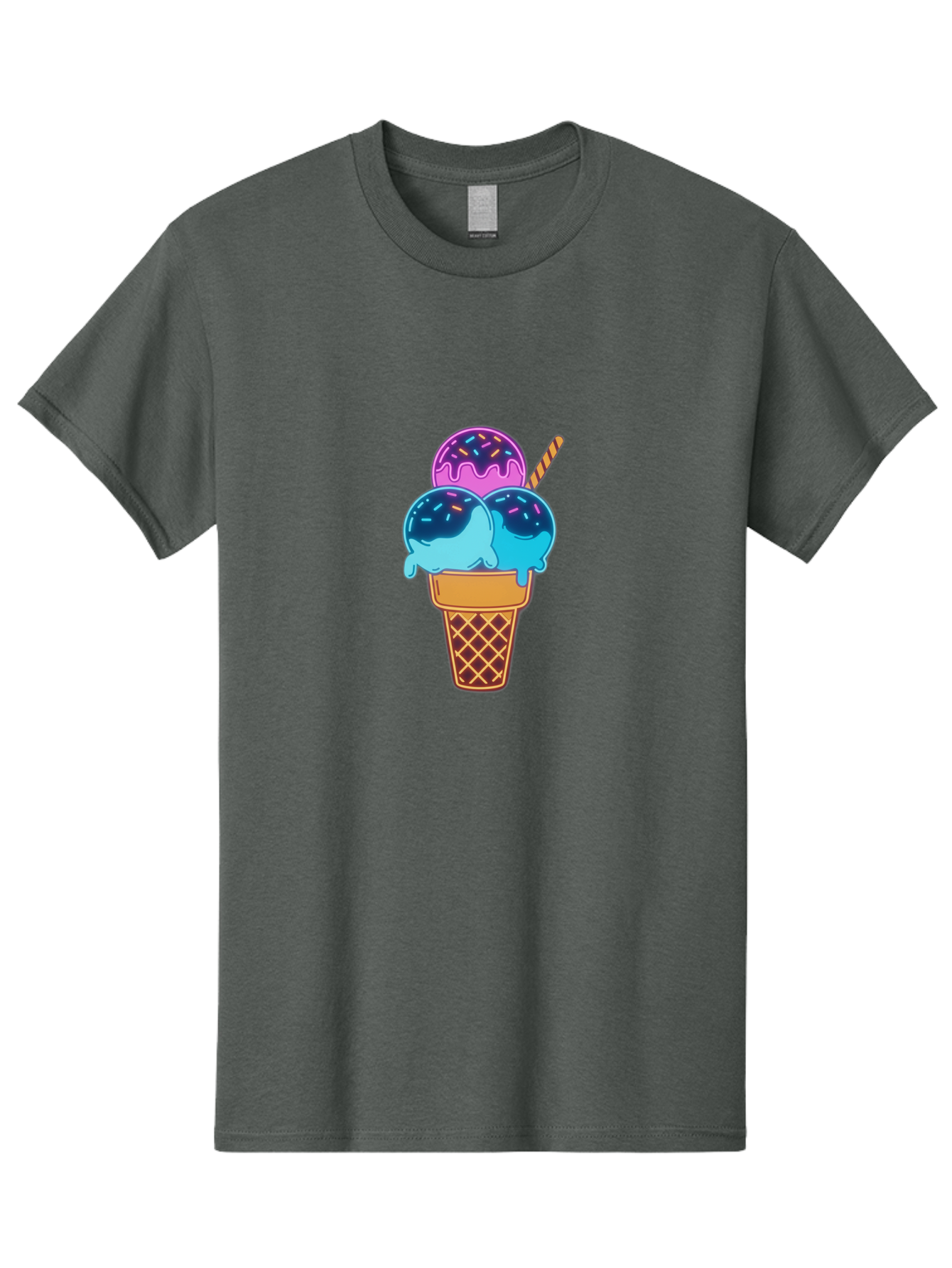 Triple-Scoop-Ice-Cream Men'S Graphic Tee, 100% Cotton, Comfortable Casual Summer Wear, Machine Washable, Ice Cream Cone, Three Scoops, Colorful Treats, Sweet Dessert, Sprinkles, Waffle Cone, Summer Fun, Creamy Texture, Vibrant Colors, Bab557 8
