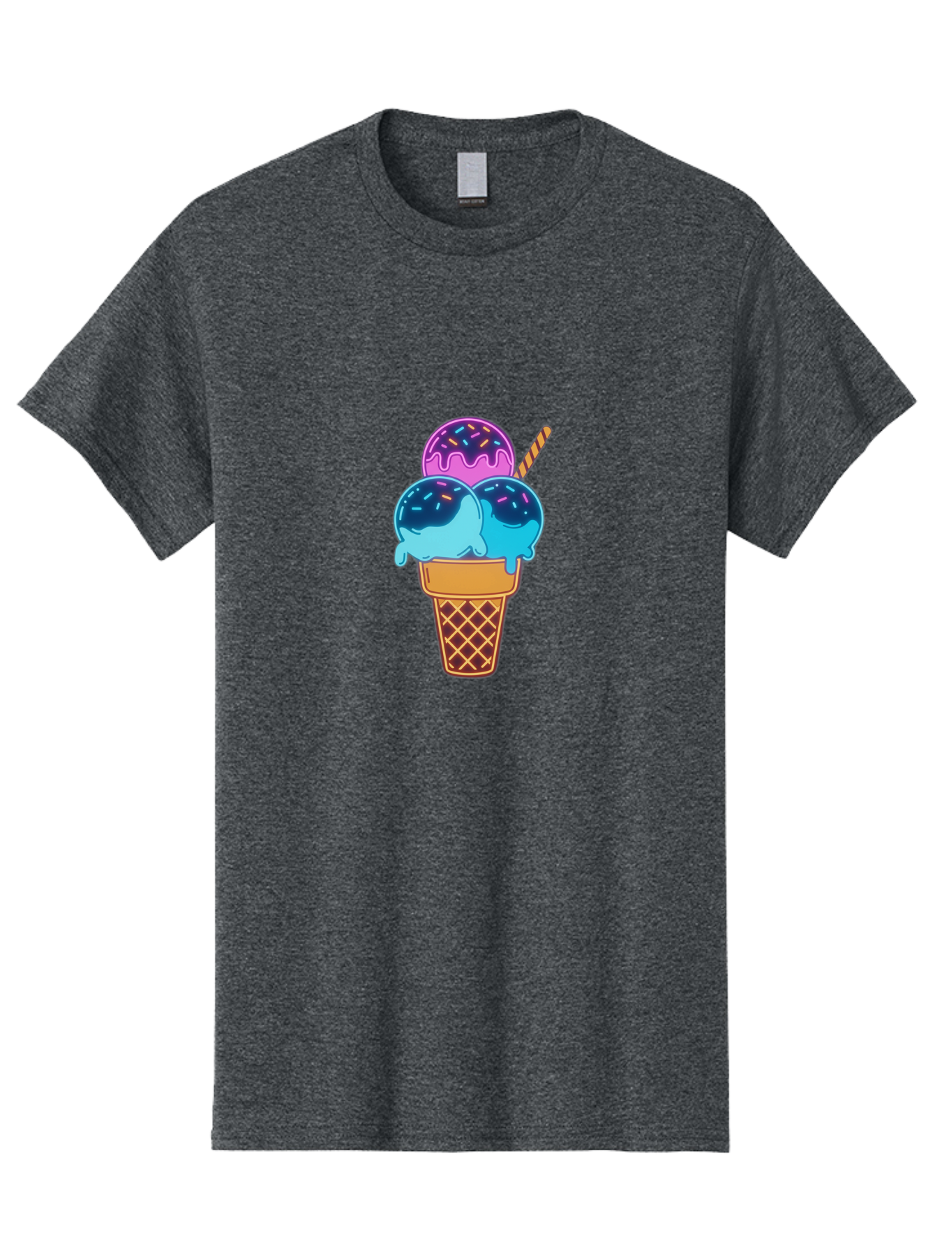 Triple-Scoop-Ice-Cream Men'S Graphic Tee, 100% Cotton, Comfortable Casual Summer Wear, Machine Washable, Ice Cream Cone, Three Scoops, Colorful Treats, Sweet Dessert, Sprinkles, Waffle Cone, Summer Fun, Creamy Texture, Vibrant Colors, Bab557 5
