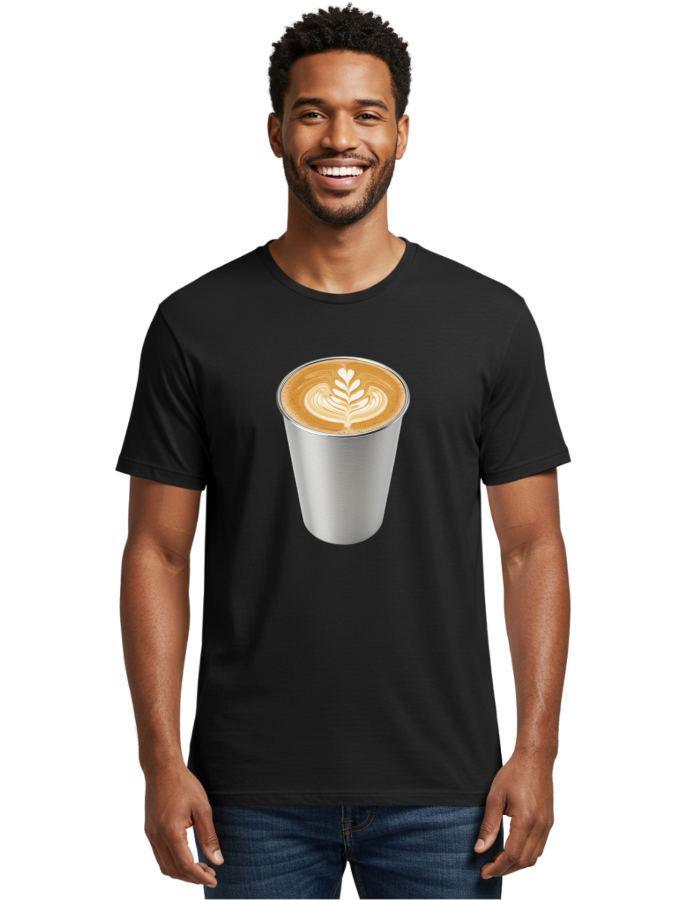 Tulip-Latte Men'S Graphic Tee, 100% Cotton, Comfortable Casual Summer Wear, Machine Washable, Coffee In A Cup, Latte Art, Heart Leaf Design, Silver Cup, Coffee Drink, Coffee Culture, Espresso, Creamy Foam, Morning Coffee, Caffeine Boost Bab558 30