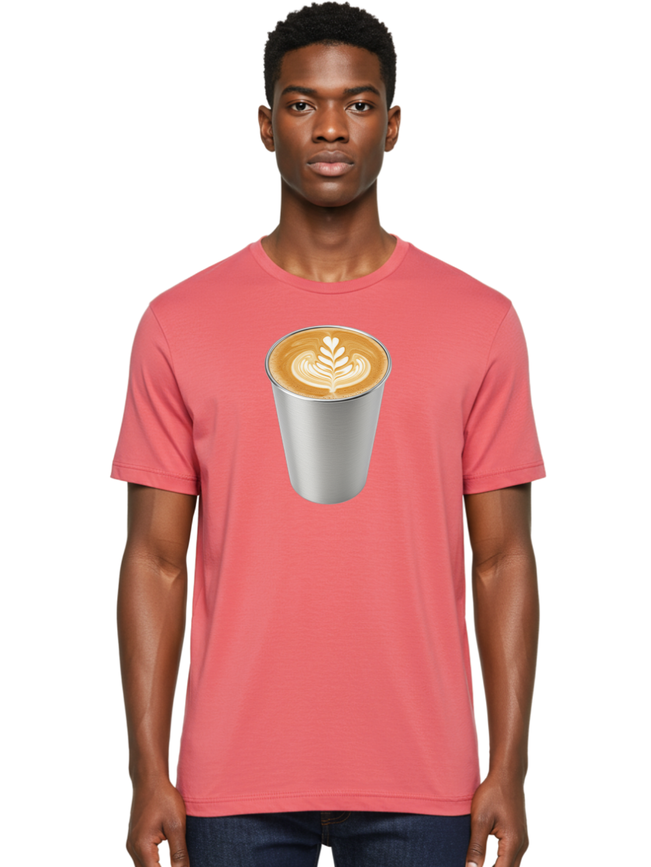 Tulip-Latte Men'S Graphic Tee, 100% Cotton, Comfortable Casual Summer Wear, Machine Washable, Coffee In A Cup, Latte Art, Heart Leaf Design, Silver Cup, Coffee Drink, Coffee Culture, Espresso, Creamy Foam, Morning Coffee, Caffeine Boost Bab558 29