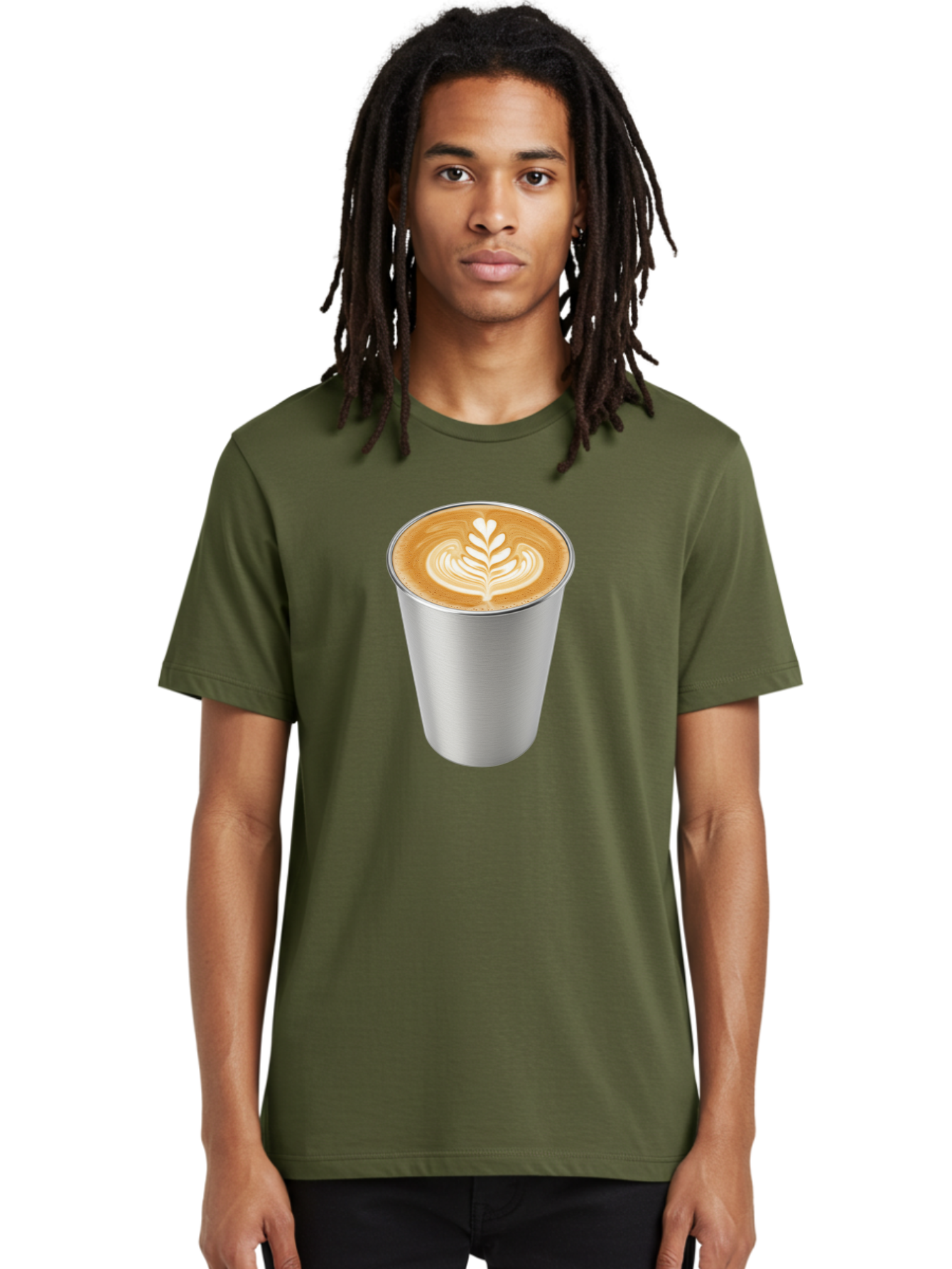 Tulip-Latte Men'S Graphic Tee, 100% Cotton, Comfortable Casual Summer Wear, Machine Washable, Coffee In A Cup, Latte Art, Heart Leaf Design, Silver Cup, Coffee Drink, Coffee Culture, Espresso, Creamy Foam, Morning Coffee, Caffeine Boost Bab558 18