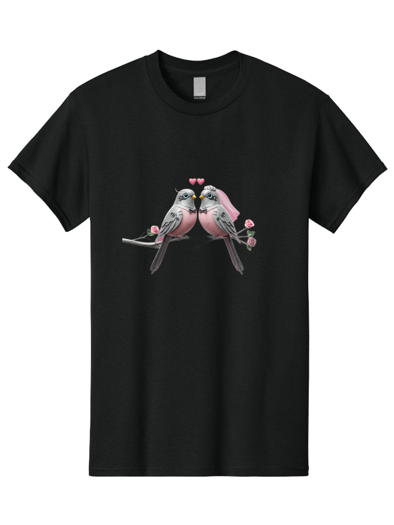 Two-Birds Men'S Graphic Tee, 100% Cotton, Comfortable Casual Summer Wear, Machine Washable, Love Birds, Couple Birds, Pink Birds On Branch, Birds With Wedding Veil, Birds Kissing, Pink Roses, Romantic Birds, Bird Couple, Adorable Birds, Bab560 5