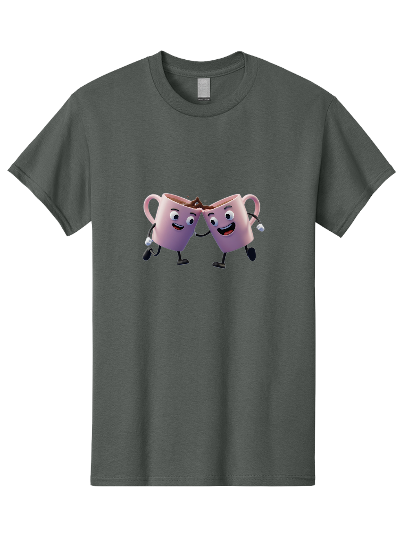 Two-Pink-Coffee-Mugs Men'S Graphic Tee, 100% Cotton, Comfortable Casual Summer Wear, Machine Washable, Coffee Mugs Cheering, Cartoon Characters, Happy Faces, Coffee Lovers, Friendship, Joyful Moments, Coffee Culture, Playful Design, Bab562 12