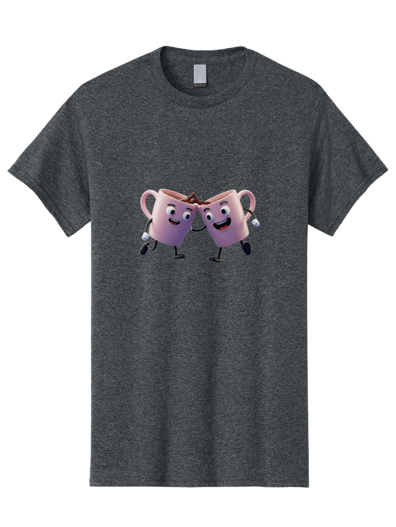 Two-Pink-Coffee-Mugs Men'S Graphic Tee, 100% Cotton, Comfortable Casual Summer Wear, Machine Washable, Coffee Mugs Cheering, Cartoon Characters, Happy Faces, Coffee Lovers, Friendship, Joyful Moments, Coffee Culture, Playful Design, Bab562 5