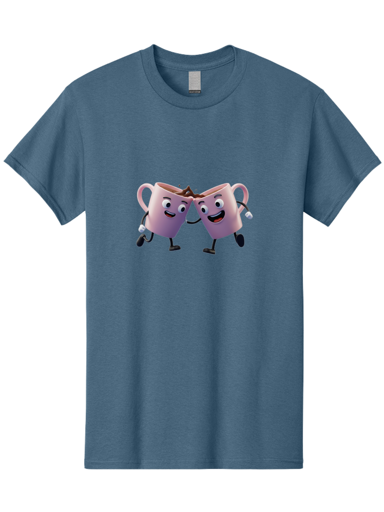 Two-Pink-Coffee-Mugs Men'S Graphic Tee, 100% Cotton, Comfortable Casual Summer Wear, Machine Washable, Coffee Mugs Cheering, Cartoon Characters, Happy Faces, Coffee Lovers, Friendship, Joyful Moments, Coffee Culture, Playful Design, Bab562 8