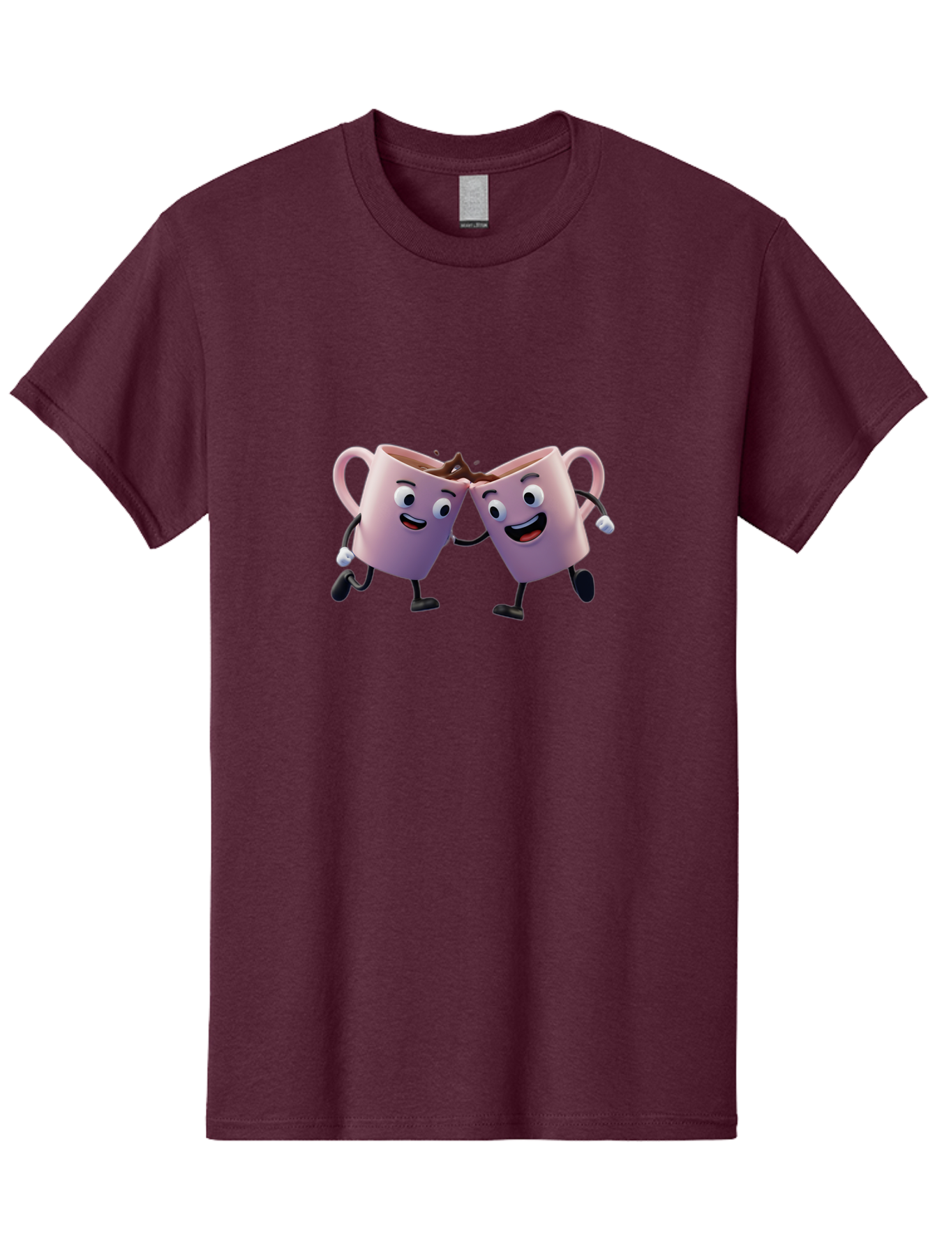 Two-Pink-Coffee-Mugs Men'S Graphic Tee, 100% Cotton, Comfortable Casual Summer Wear, Machine Washable, Coffee Mugs Cheering, Cartoon Characters, Happy Faces, Coffee Lovers, Friendship, Joyful Moments, Coffee Culture, Playful Design, Bab562 3