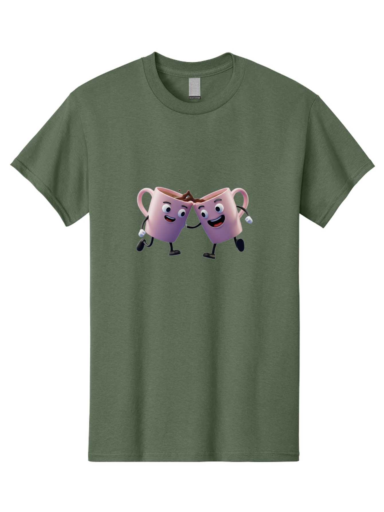 Two-Pink-Coffee-Mugs Men'S Graphic Tee, 100% Cotton, Comfortable Casual Summer Wear, Machine Washable, Coffee Mugs Cheering, Cartoon Characters, Happy Faces, Coffee Lovers, Friendship, Joyful Moments, Coffee Culture, Playful Design, Bab562 11