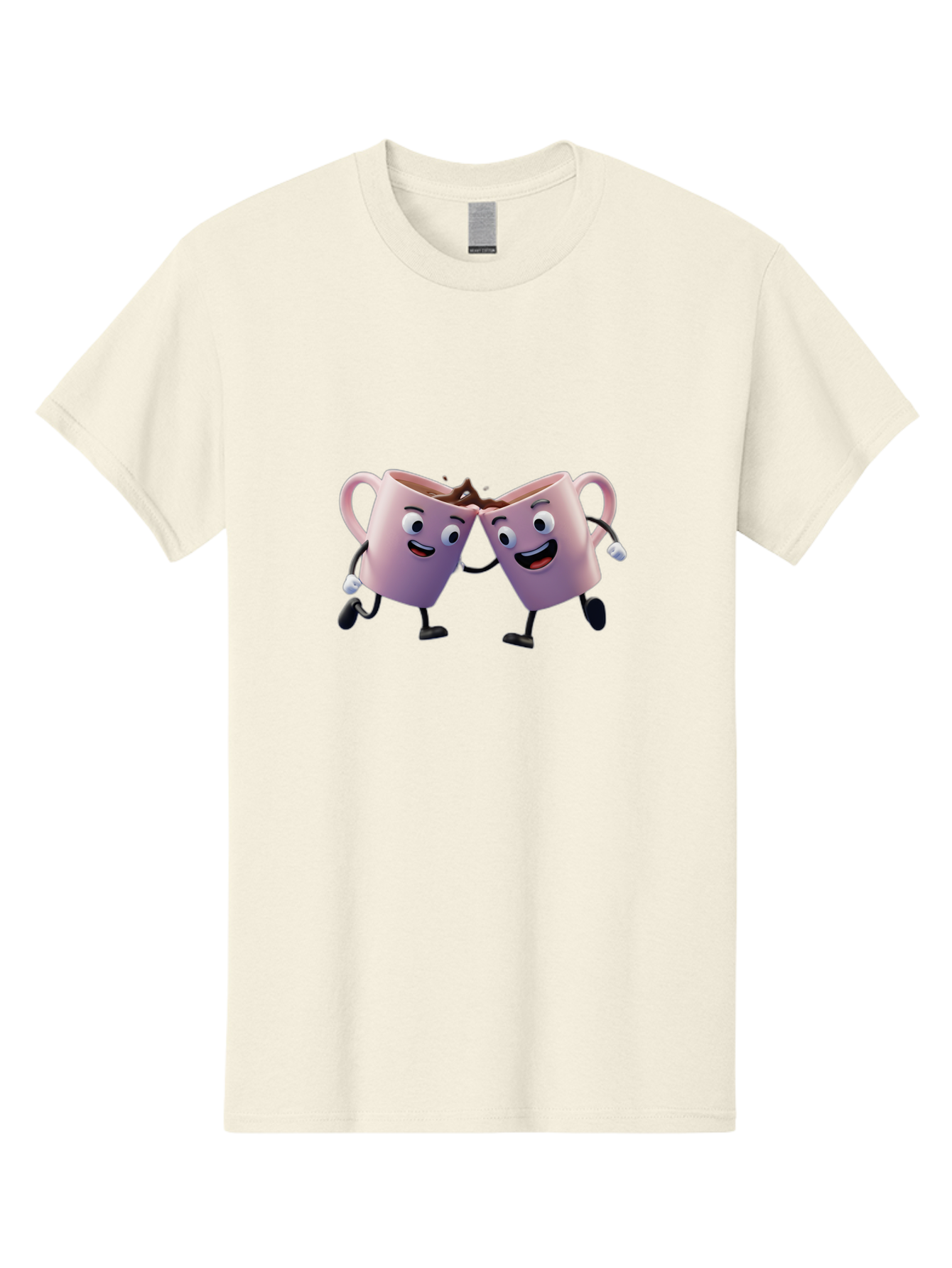 Two-Pink-Coffee-Mugs Men'S Graphic Tee, 100% Cotton, Comfortable Casual Summer Wear, Machine Washable, Coffee Mugs Cheering, Cartoon Characters, Happy Faces, Coffee Lovers, Friendship, Joyful Moments, Coffee Culture, Playful Design, Bab562 13