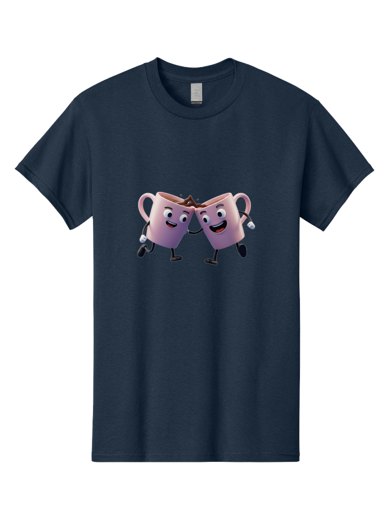 Two-Pink-Coffee-Mugs Men'S Graphic Tee, 100% Cotton, Comfortable Casual Summer Wear, Machine Washable, Coffee Mugs Cheering, Cartoon Characters, Happy Faces, Coffee Lovers, Friendship, Joyful Moments, Coffee Culture, Playful Design, Bab562 6