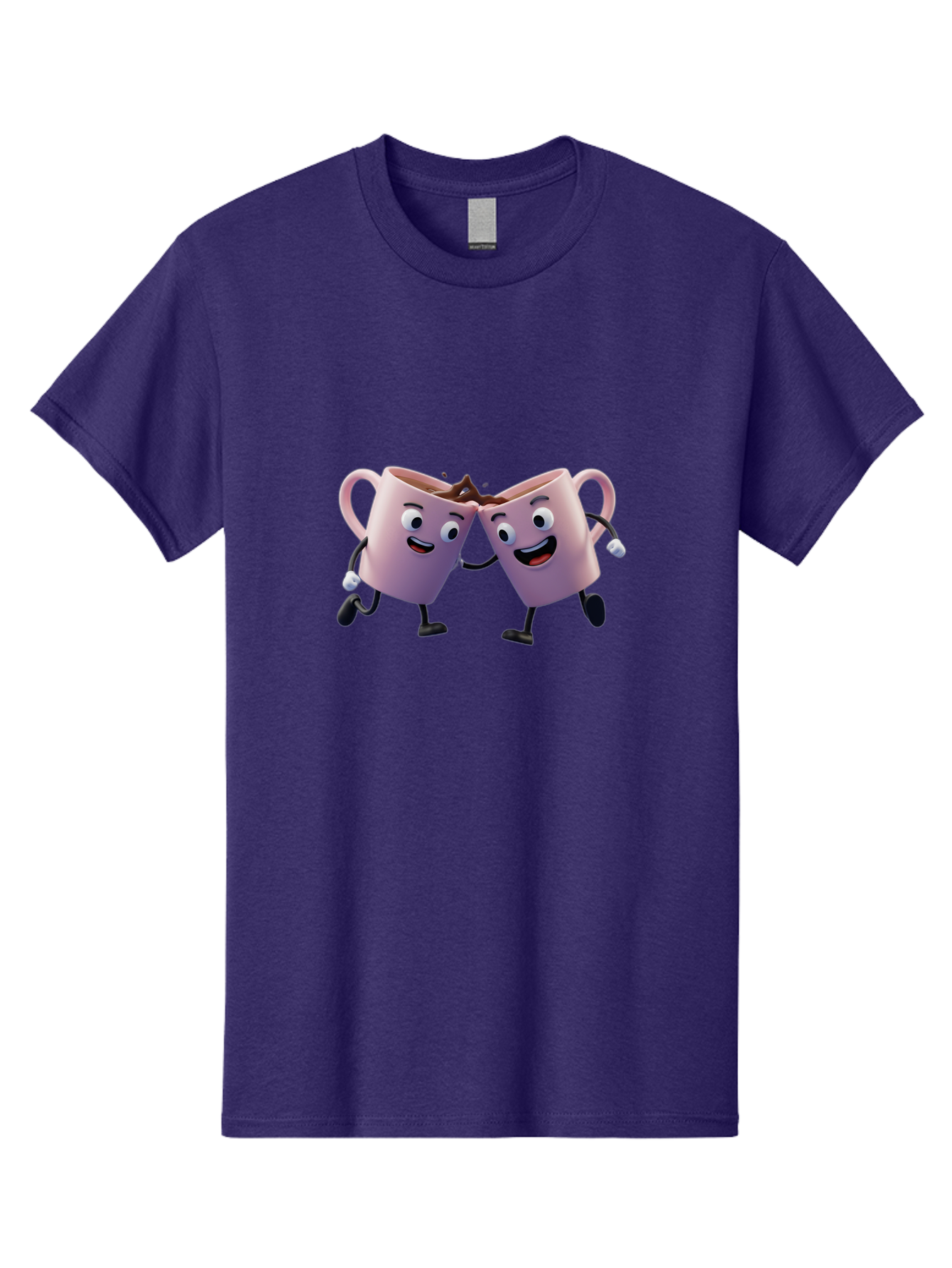 Two-Pink-Coffee-Mugs Men'S Graphic Tee, 100% Cotton, Comfortable Casual Summer Wear, Machine Washable, Coffee Mugs Cheering, Cartoon Characters, Happy Faces, Coffee Lovers, Friendship, Joyful Moments, Coffee Culture, Playful Design, Bab562 9