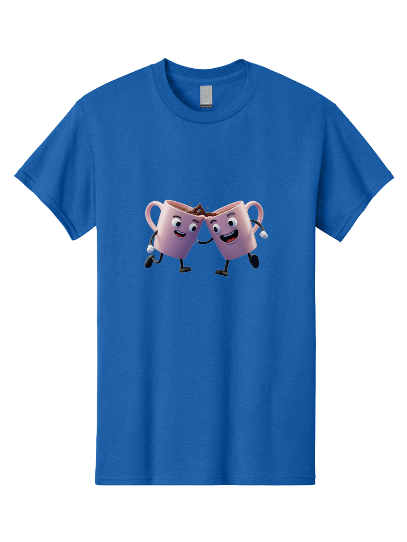 Two-Pink-Coffee-Mugs Men'S Graphic Tee, 100% Cotton, Comfortable Casual Summer Wear, Machine Washable, Coffee Mugs Cheering, Cartoon Characters, Happy Faces, Coffee Lovers, Friendship, Joyful Moments, Coffee Culture, Playful Design, Bab562 14