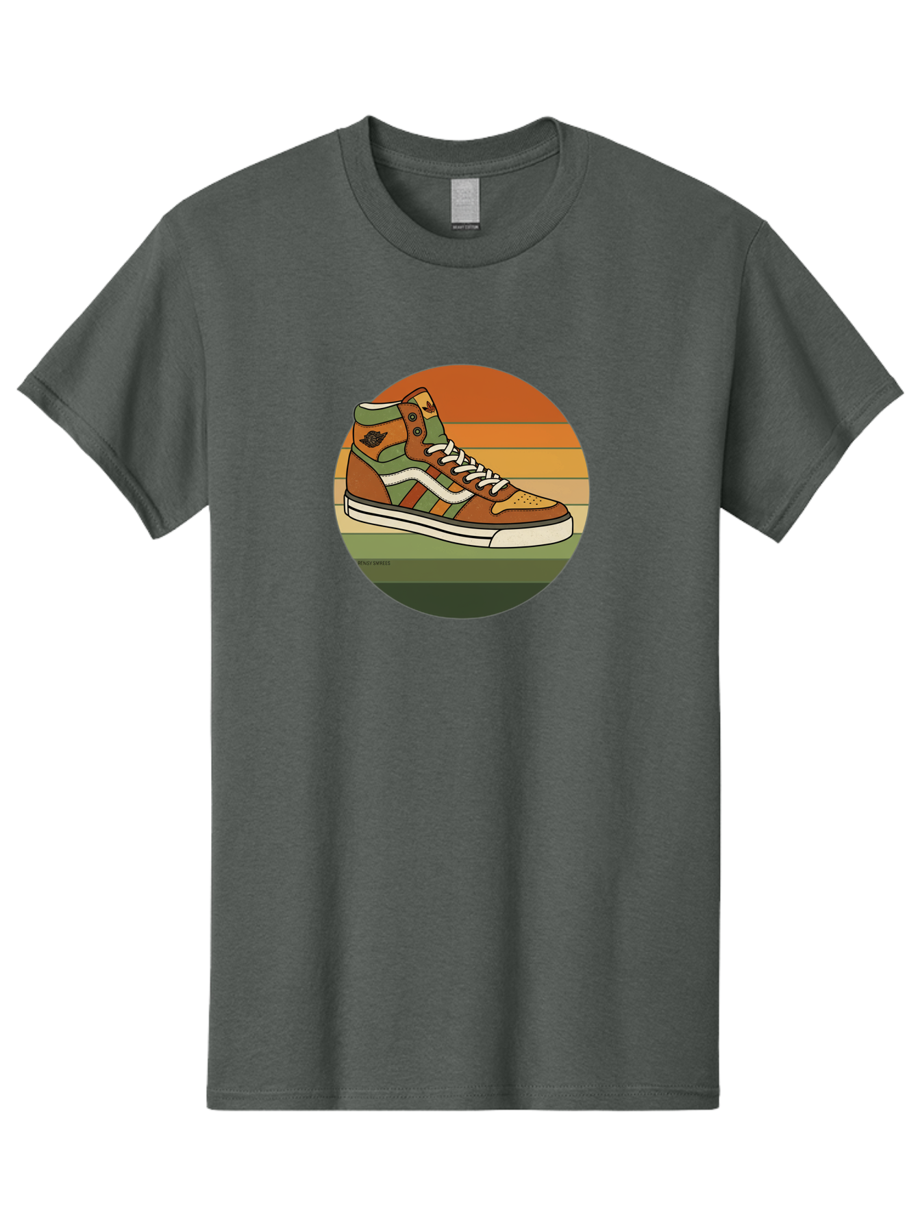 Vans-Shoes Men'S Graphic Tee, 100% Cotton, Comfortable Casual Summer Wear, Machine Washable, Vans Sneaker, Streetwear Fashion, Casual Footwear, Skateboarding Shoes, Green And Brown Color Scheme, High-Top Design, White Laces, Bab567 10