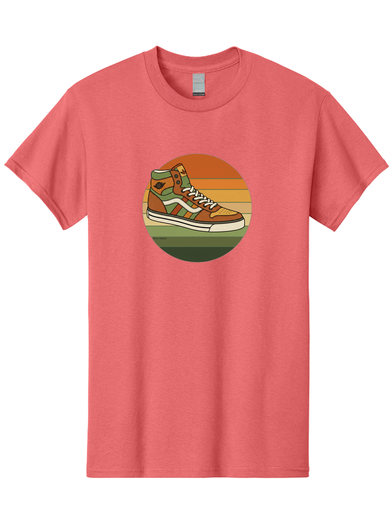 Vans-Shoes Men'S Graphic Tee, 100% Cotton, Comfortable Casual Summer Wear, Machine Washable, Vans Sneaker, Streetwear Fashion, Casual Footwear, Skateboarding Shoes, Green And Brown Color Scheme, High-Top Design, White Laces, Bab567 3