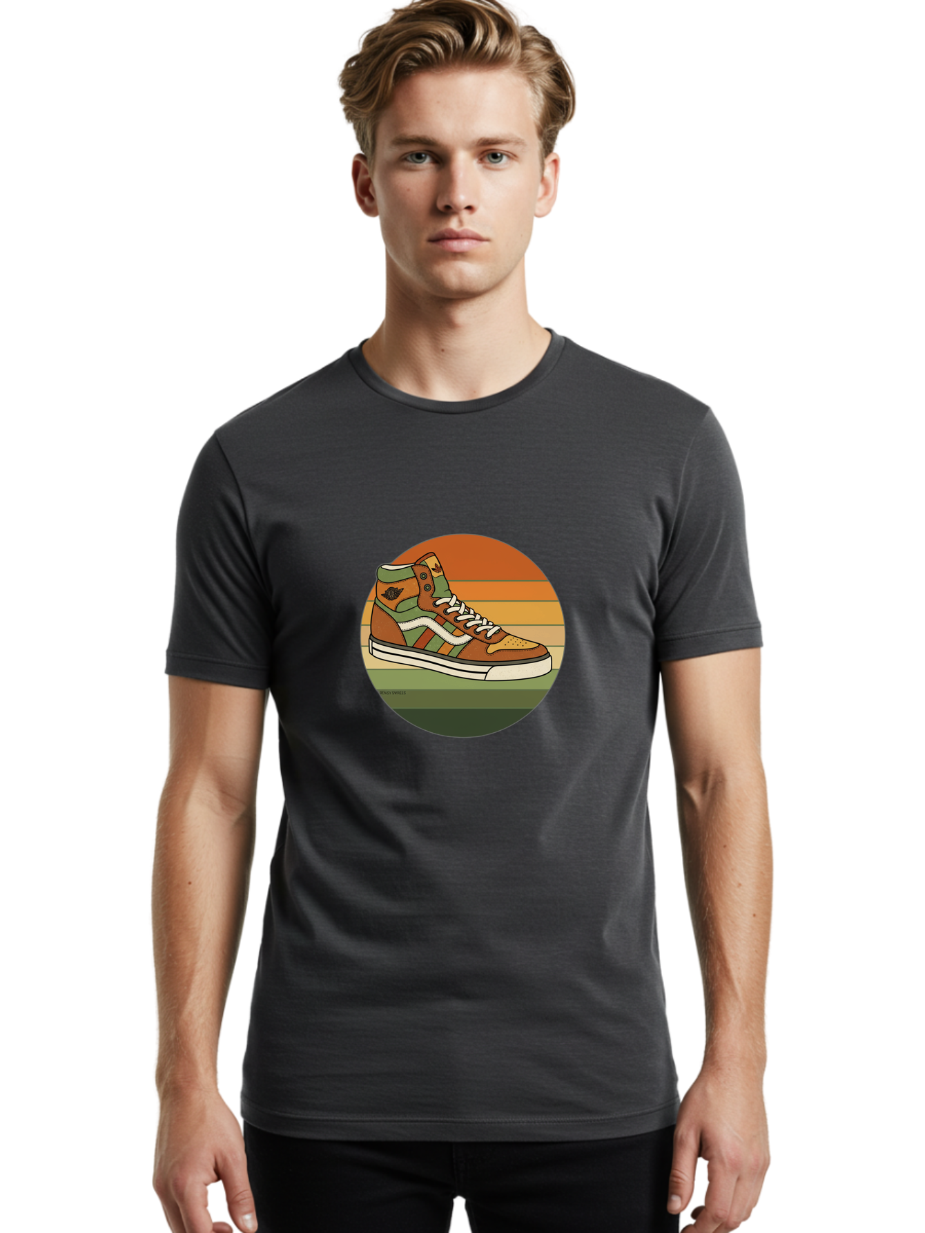 Vans-Shoes Men'S Graphic Tee, 100% Cotton, Comfortable Casual Summer Wear, Machine Washable, Vans Sneaker, Streetwear Fashion, Casual Footwear, Skateboarding Shoes, Green And Brown Color Scheme, High-Top Design, White Laces, Bab567 21