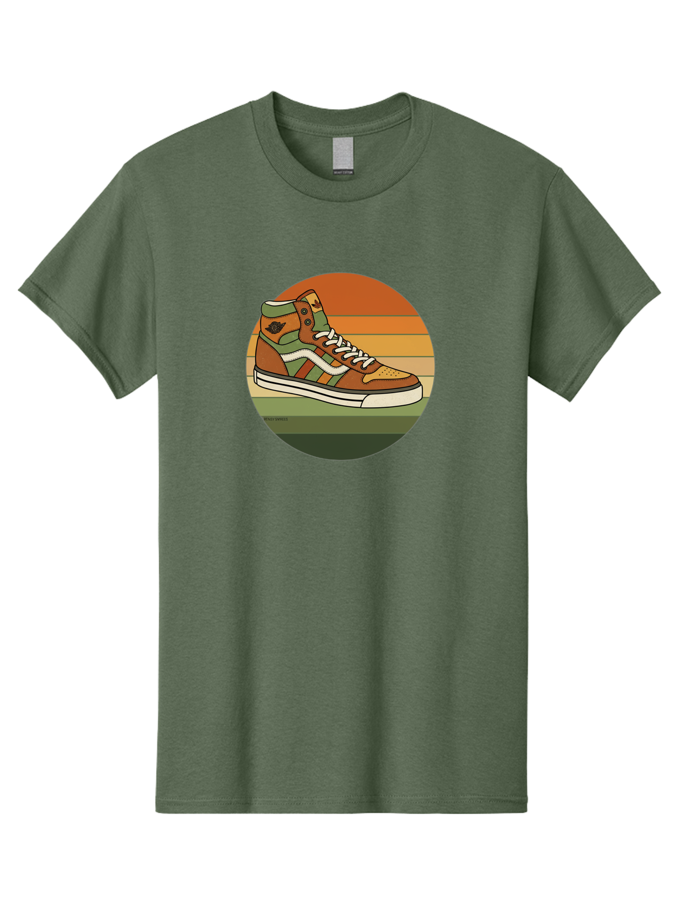 Vans-Shoes Men'S Graphic Tee, 100% Cotton, Comfortable Casual Summer Wear, Machine Washable, Vans Sneaker, Streetwear Fashion, Casual Footwear, Skateboarding Shoes, Green And Brown Color Scheme, High-Top Design, White Laces, Bab567 13