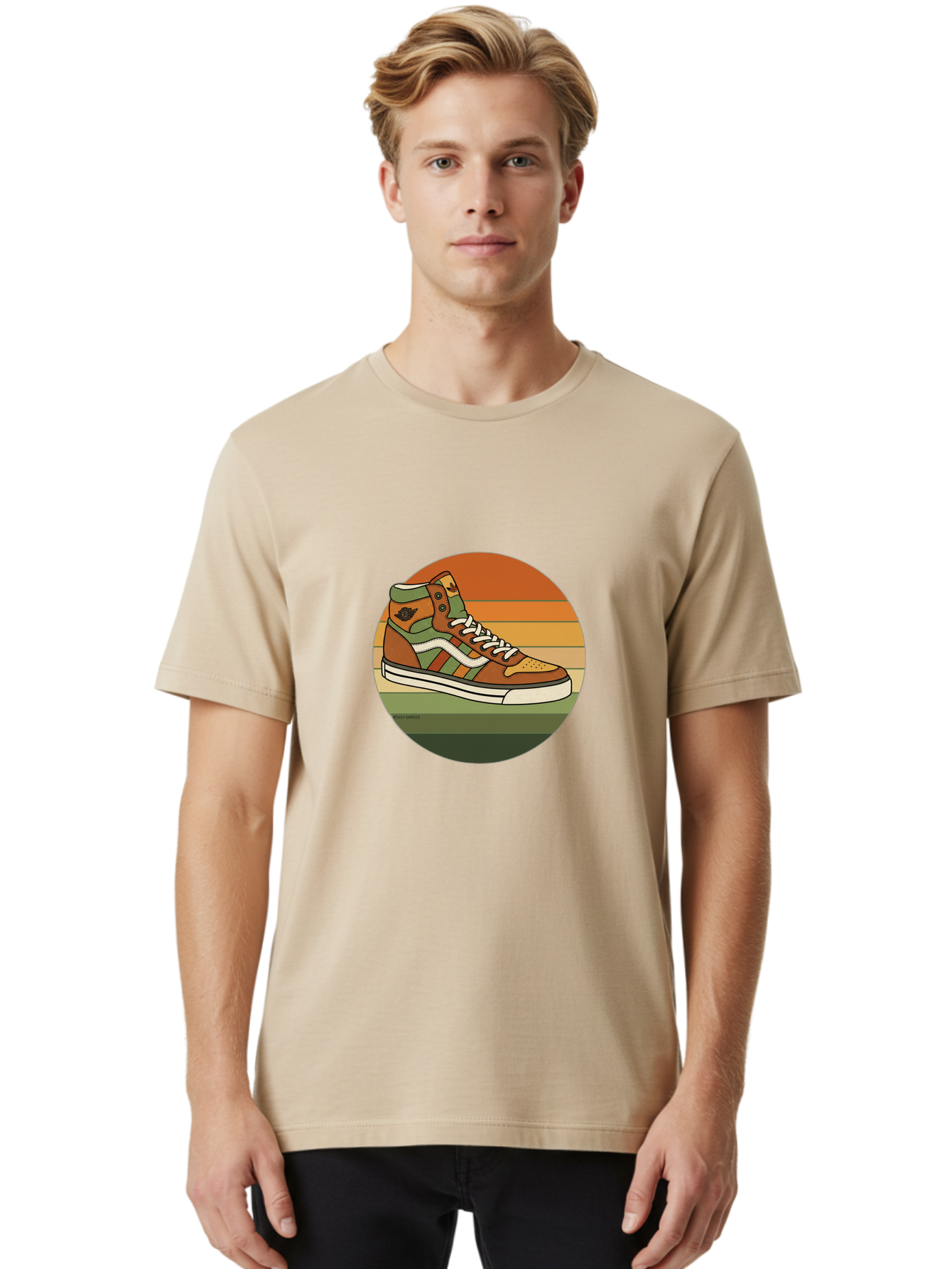 Vans-Shoes Men'S Graphic Tee, 100% Cotton, Comfortable Casual Summer Wear, Machine Washable, Vans Sneaker, Streetwear Fashion, Casual Footwear, Skateboarding Shoes, Green And Brown Color Scheme, High-Top Design, White Laces, Bab567 22