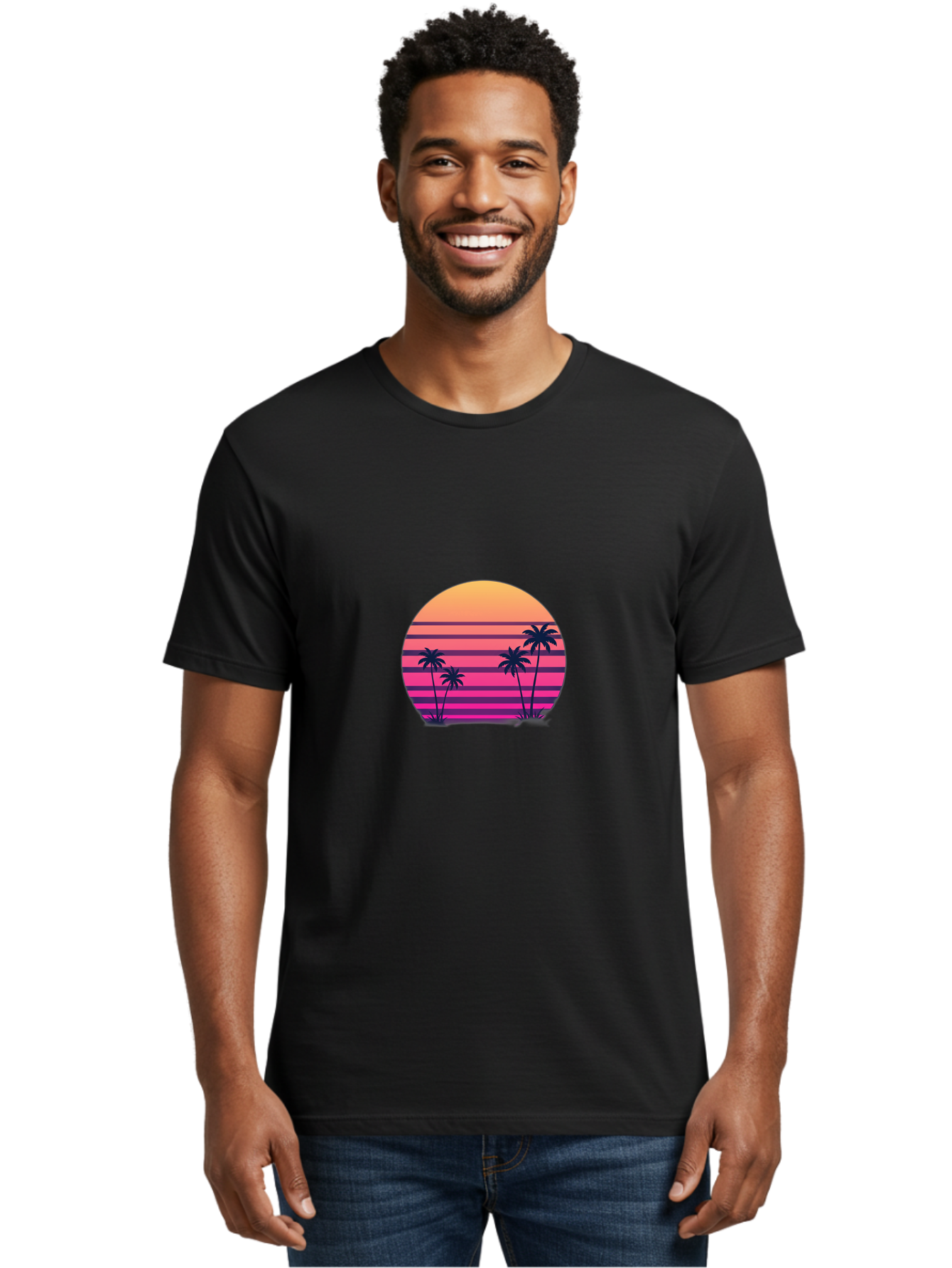 Vaporwave-Sunset Men'S Graphic Tee, 100% Cotton, Comfortable Casual Summer Wear, Machine Washable, Vaporwave Aesthetic, Retro Futurism, Sunset Landscape, Palm Trees, Neon Colors, Synthwave Art, Retro Style, 80S Vibe, Tropical Scenery, Bab568 22